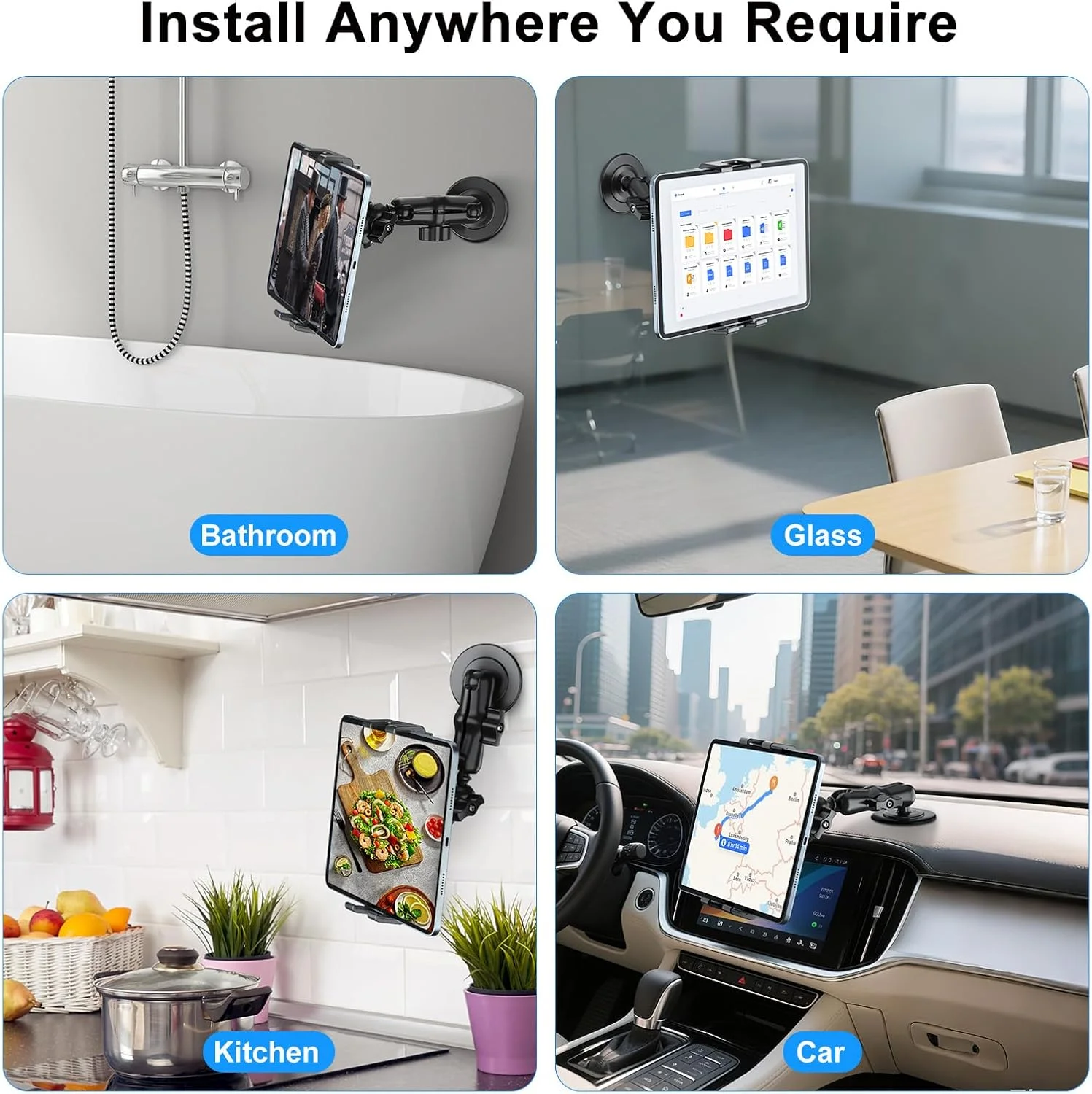 پایه دیواری تبلت PLDHPRO، نگهدارنده تبلت دیواری جهانی با پایه فوق العاده چسبنده برای آینه، کاشی های براق، شیشه سازگار با تلفن ها و تبلت های 5.1-15.6 اینچی
