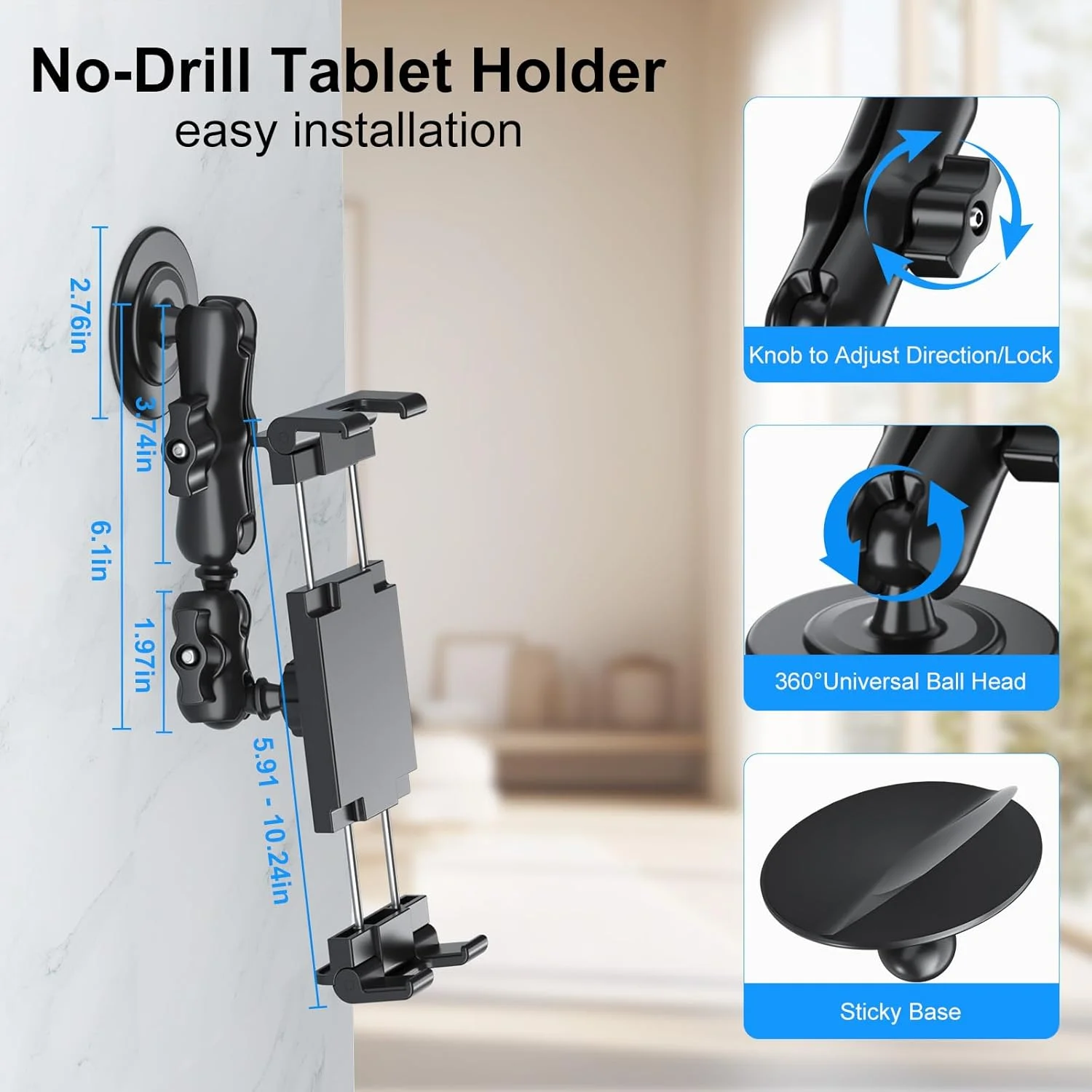 پایه دیواری تبلت PLDHPRO، نگهدارنده تبلت دیواری جهانی با پایه فوق العاده چسبنده برای آینه، کاشی های براق، شیشه سازگار با تلفن ها و تبلت های 5.1-15.6 اینچی