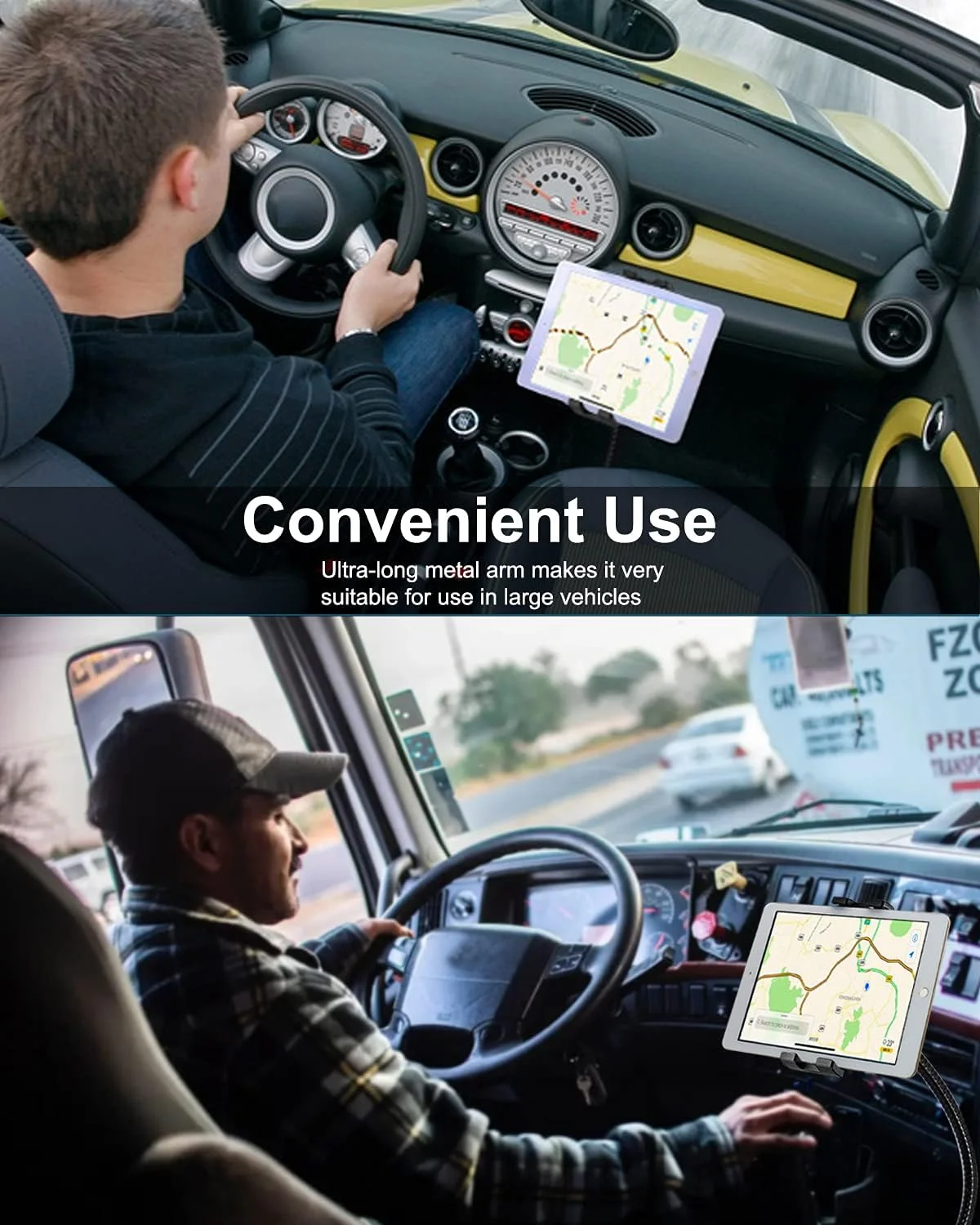 پایه نگهدارنده تبلت و موبایل برای ریل صندلی خودرو/کامیون مناسب برای دستگاه‌های 4.7 تا 12.9 اینچی - پایه گردن غازی قابل تنظیم برای کف خودرو، سازگار با آیپد پرو/ایر/مینی، گلکسی تب، آیفون، تبلت‌ها