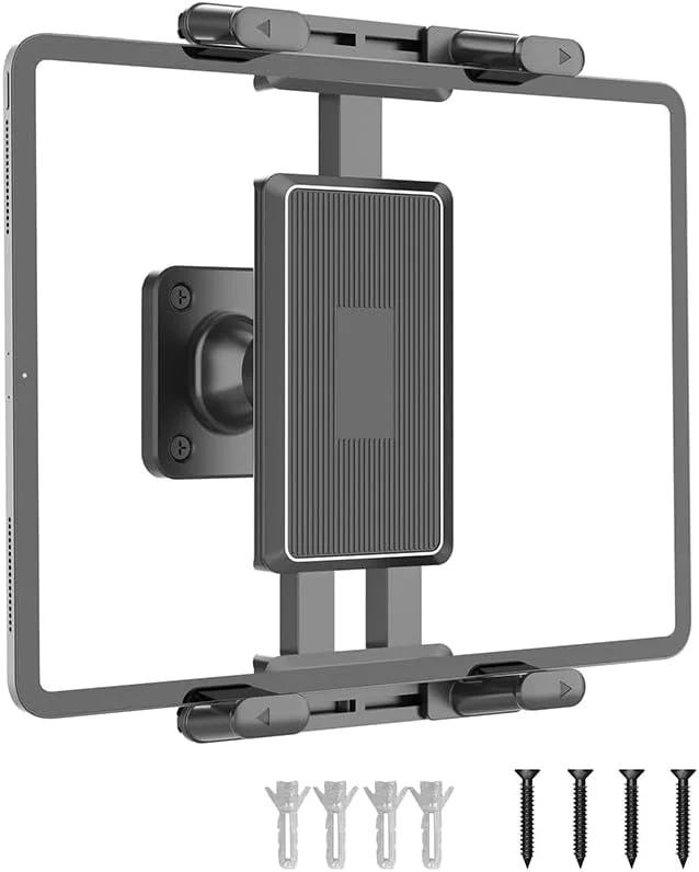 پایه دیواری تبلت آلومینیومی یونیورسال، نگهدارنده تبلت، پایه دیواری قابل تنظیم با چرخش 360 درجه سازگار با تمام گوشی ها و تبلت های 4.7-12.9 اینچی