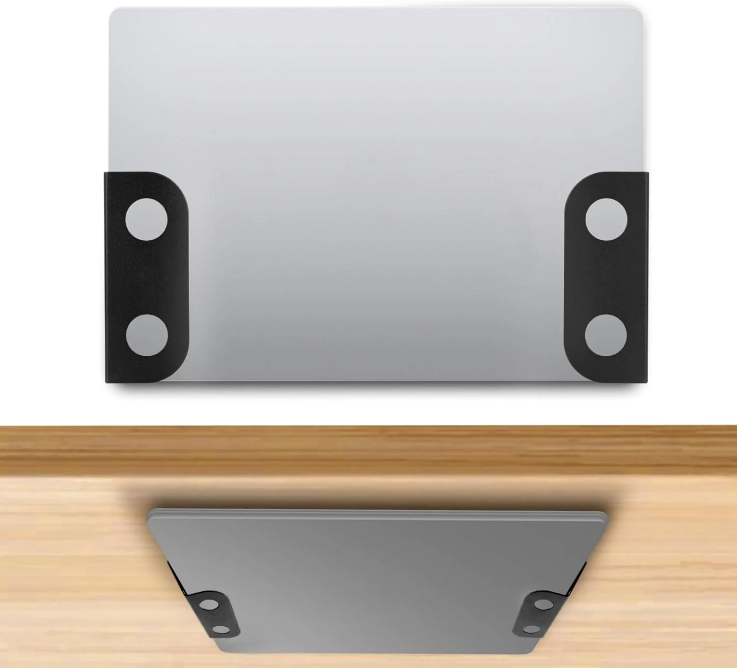 نگهدارنده لپ تاپ زیر میز، نگهدارنده دیواری/زیر میزی لپ تاپ با چسب و پیچ، قفسه نگهداری تبلت و کامپیوتر با پدهای ضد خش برای مک بوک، کیبورد، روتر و دستگاه ها تا ضخامت 1.47 اینچ (مشکی)