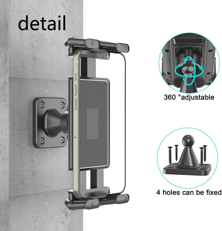 پایه دیواری تبلت آلومینیومی یونیورسال، نگهدارنده تبلت، پایه دیواری قابل تنظیم با چرخش 360 درجه سازگار با تمام گوشی ها و تبلت های 4.7-12.9 اینچی