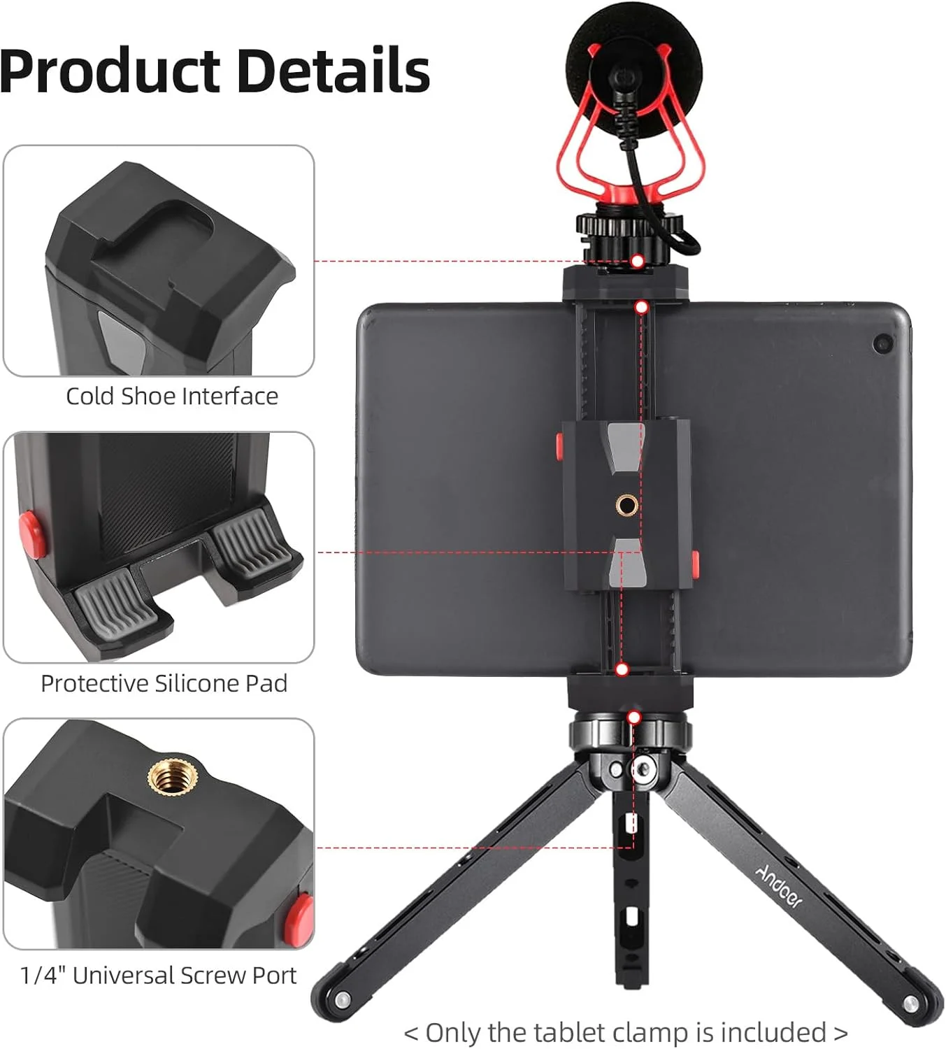 پایه نگهدارنده تبلت و گوشی یونیورسال پپیسکی، گیره قابل تنظیم تبلت، گیره گوشی و پد با مانت کفشک سرد جایگزین برای 151413