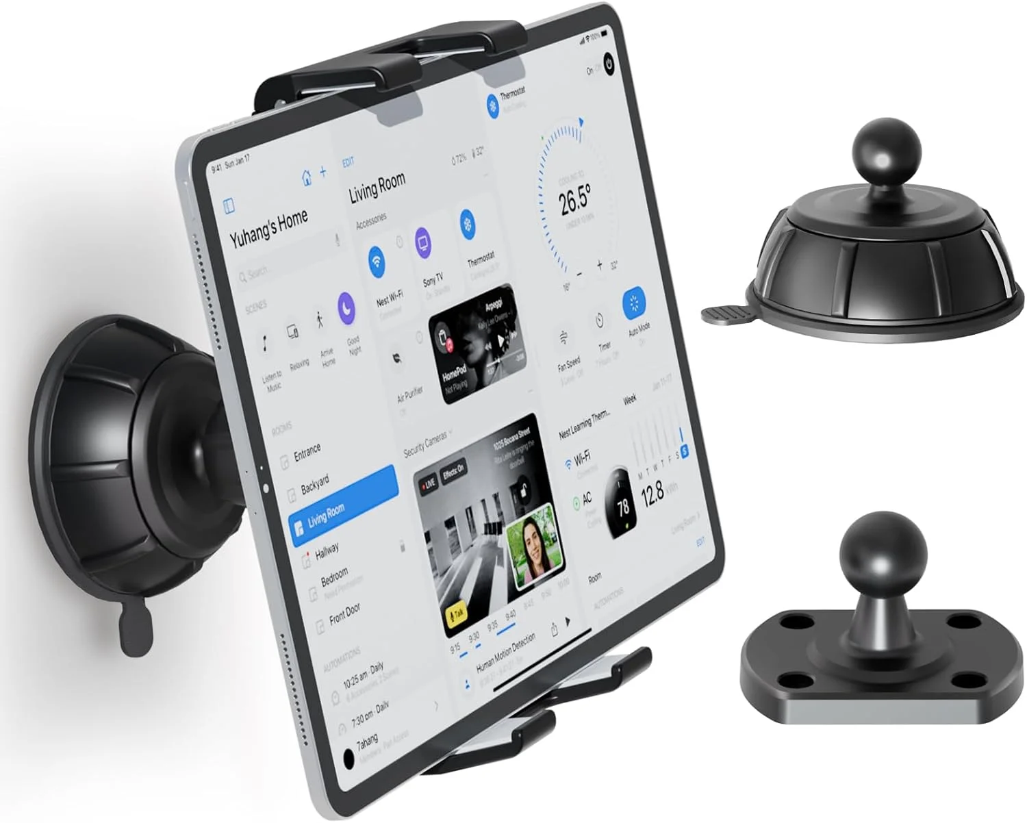 پایه دیواری تبلت 2 در 1 OHLPRO با پایه مکنده و سوراخ های پیچ، نگهدارنده دیواری آیپد جهانی با چرخش 360 درجه قابل تنظیم برای تلفن های 5-13 اینچی، تبلت های سامسونگ و فایر اچ دی، ایده آل برای آشپزخانه، اتاق خواب، دفتر کار