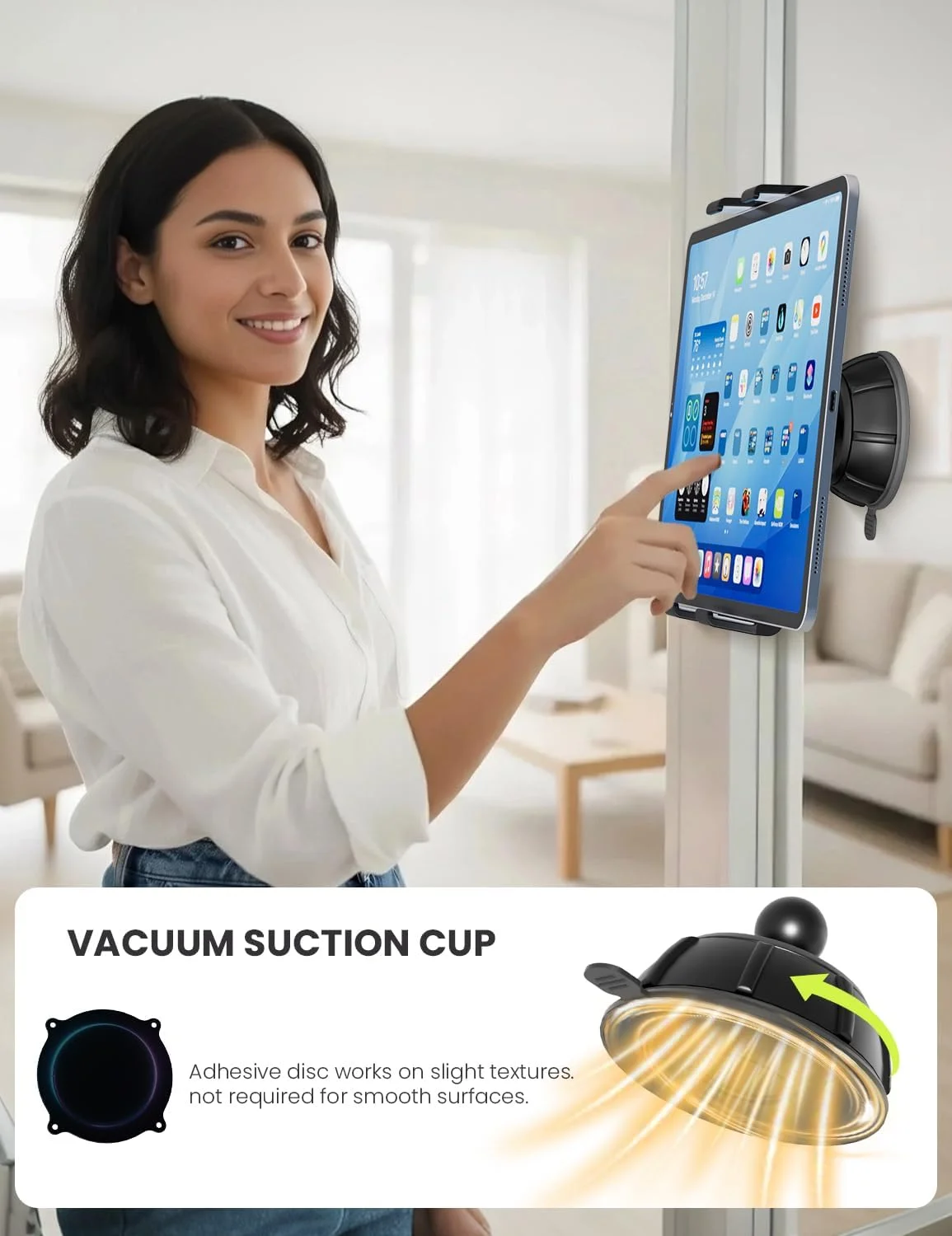 پایه دیواری تبلت 2 در 1 OHLPRO با پایه مکنده و سوراخ های پیچ، نگهدارنده دیواری آیپد جهانی با چرخش 360 درجه قابل تنظیم برای تلفن های 5-13 اینچی، تبلت های سامسونگ و فایر اچ دی، ایده آل برای آشپزخانه، اتاق خواب، دفتر کار