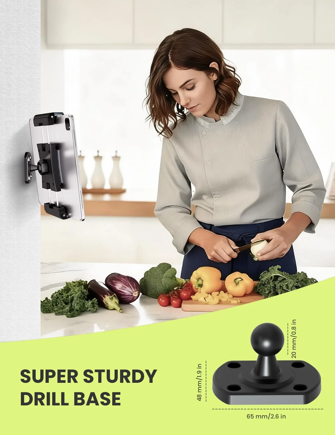 پایه دیواری تبلت 2 در 1 OHLPRO با پایه مکنده و سوراخ های پیچ، نگهدارنده دیواری آیپد جهانی با چرخش 360 درجه قابل تنظیم برای تلفن های 5-13 اینچی، تبلت های سامسونگ و فایر اچ دی، ایده آل برای آشپزخانه، اتاق خواب، دفتر کار