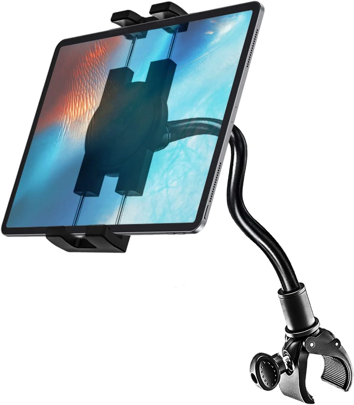 نگهدارنده تبلت برای دستگاه الپتیکال، پایه نگهدارنده تبلت دوچرخه ثابت با گردن غازی بلند قابل تنظیم، گیره تلفن همراه برای دوچرخه و دستگاه ورزشی مناسب برای آیپد مینی ایر پرو، آیفون، تبلت سامسونگ و غیره (4-12.9 اینچ)
