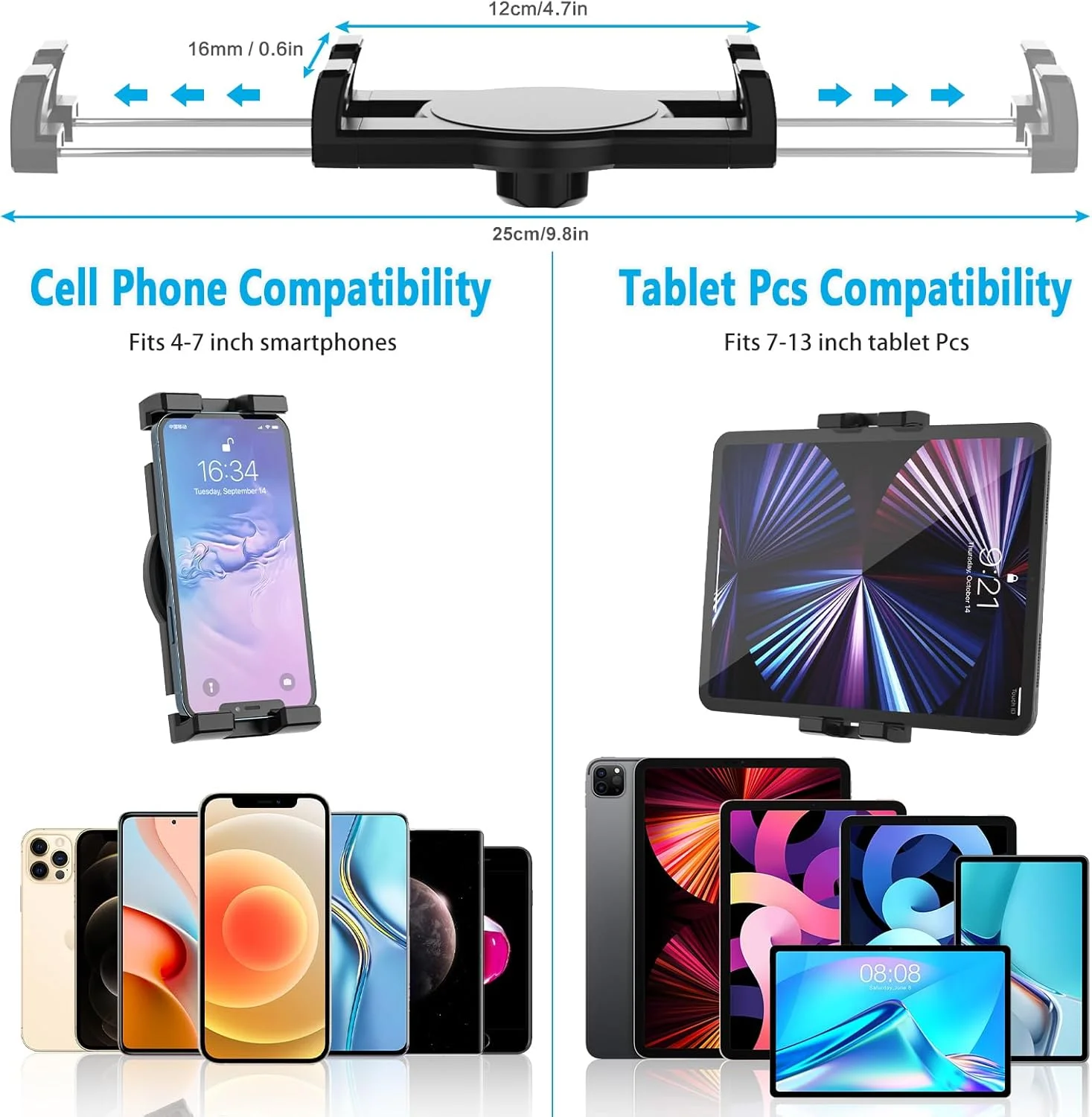 نگهدارنده تبلت برای دستگاه الپتیکال، پایه نگهدارنده تبلت دوچرخه ثابت با گردن غازی بلند قابل تنظیم، گیره تلفن همراه برای دوچرخه و دستگاه ورزشی مناسب برای آیپد مینی ایر پرو، آیفون، تبلت سامسونگ و غیره (4-12.9 اینچ)