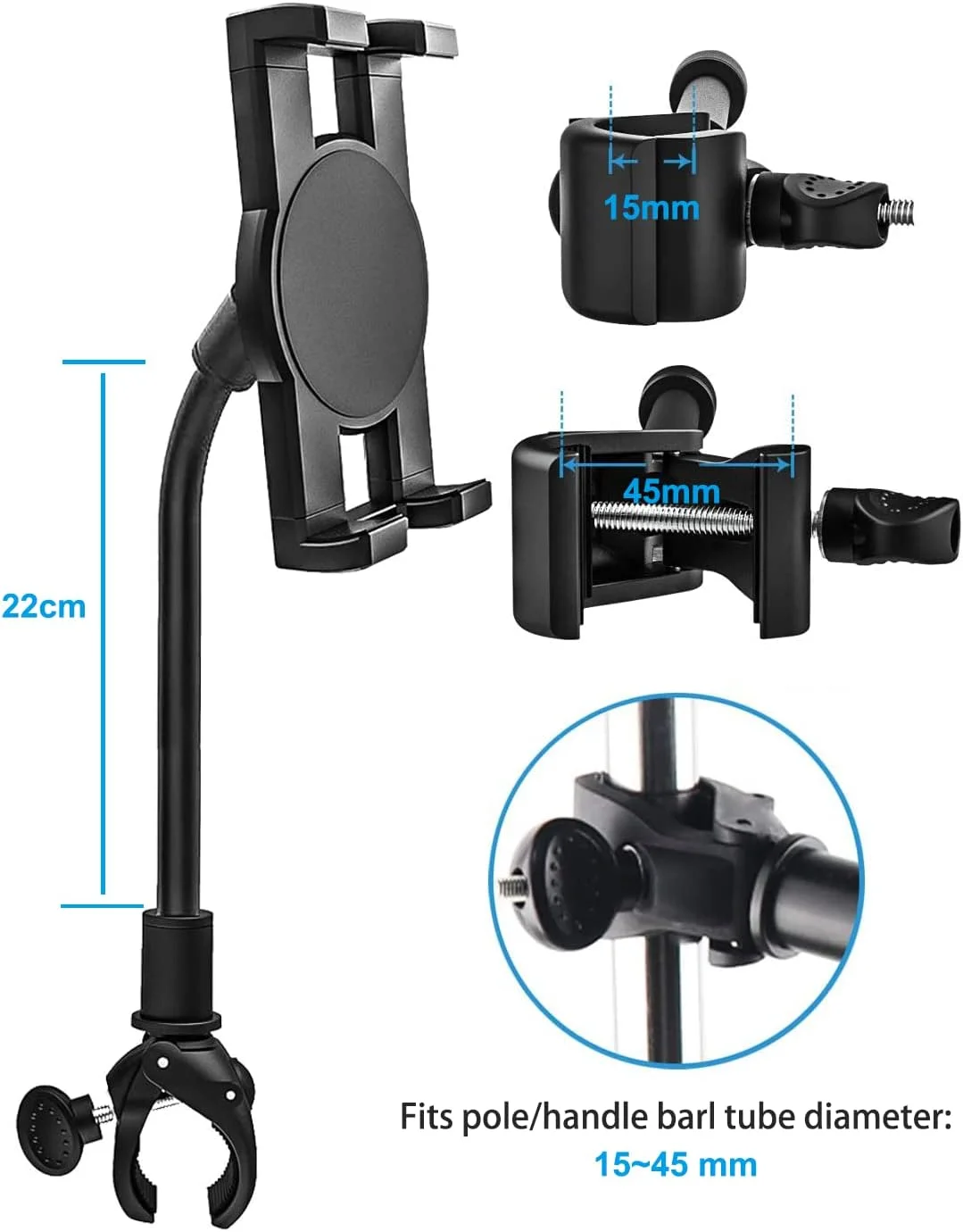 نگهدارنده تبلت برای دستگاه الپتیکال، پایه نگهدارنده تبلت دوچرخه ثابت با گردن غازی بلند قابل تنظیم، گیره تلفن همراه برای دوچرخه و دستگاه ورزشی مناسب برای آیپد مینی ایر پرو، آیفون، تبلت سامسونگ و غیره (4-12.9 اینچ)