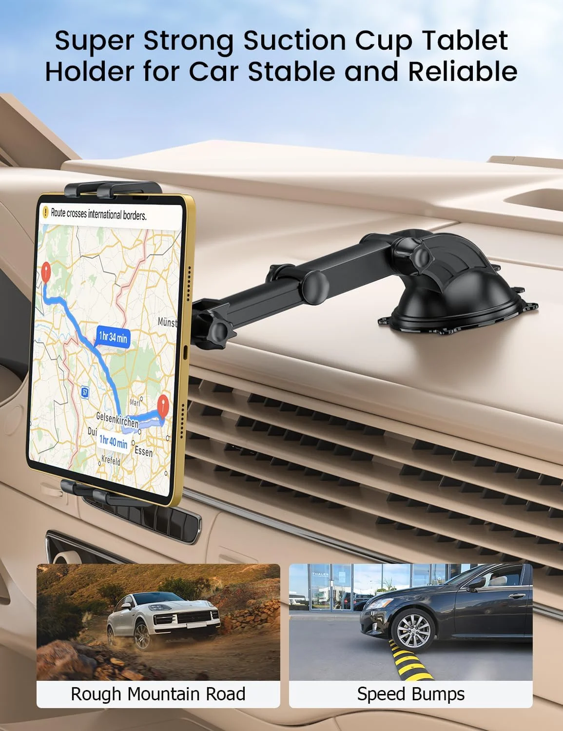 پایه نگهدارنده تبلت خودرو OHLPRO، پایه تبلت داشبورد برای شیشه جلو خودرو، چرخش 360 درجه جهانی برای آیپد مینی 4/3/2/1، تبلت های سامسونگ در اندازه های 7/8/9.7/10.5 اینچ، با مکنده TPU چسبناک