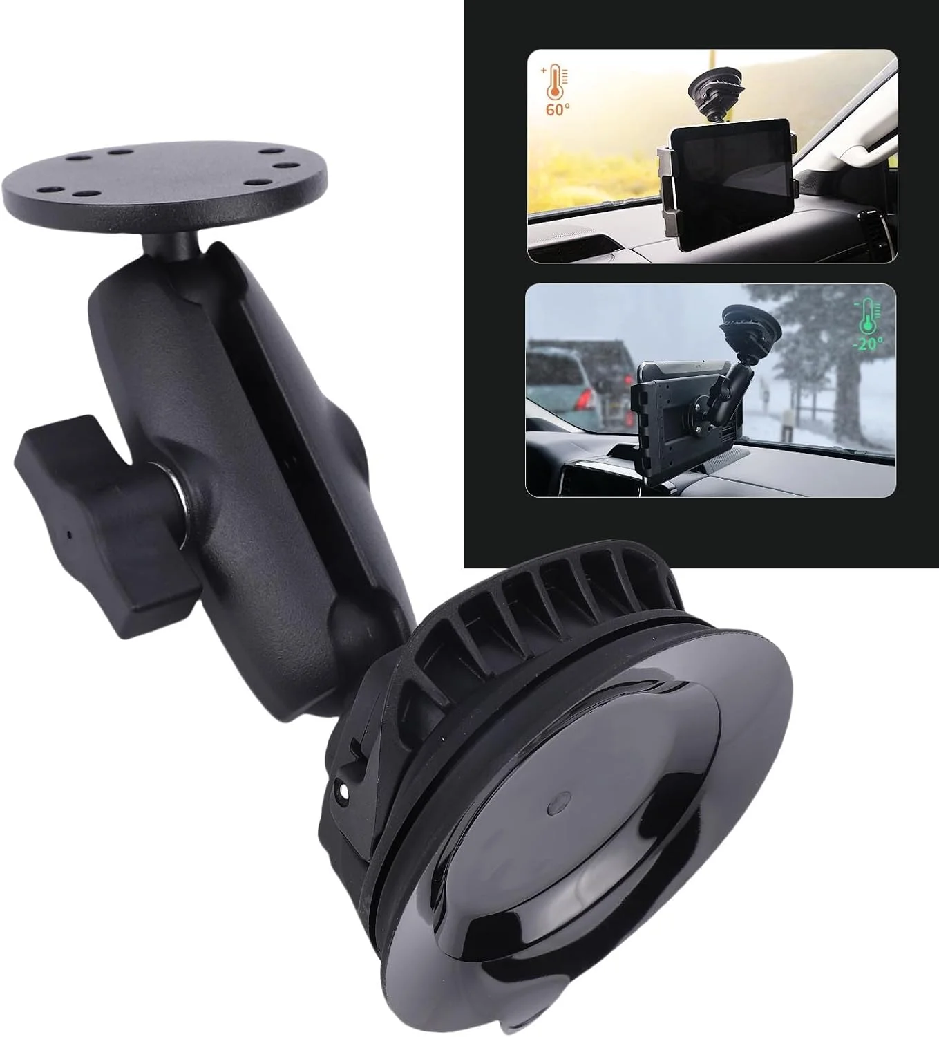 پایه نگهدارنده مکنده با دو مفصل توپی، هولدر تلفن شیشه جلو با مکش قوی برای خودرو، پایه تبلت قابل تنظیم با چرخش 360 درجه و پایه مکنده قوی