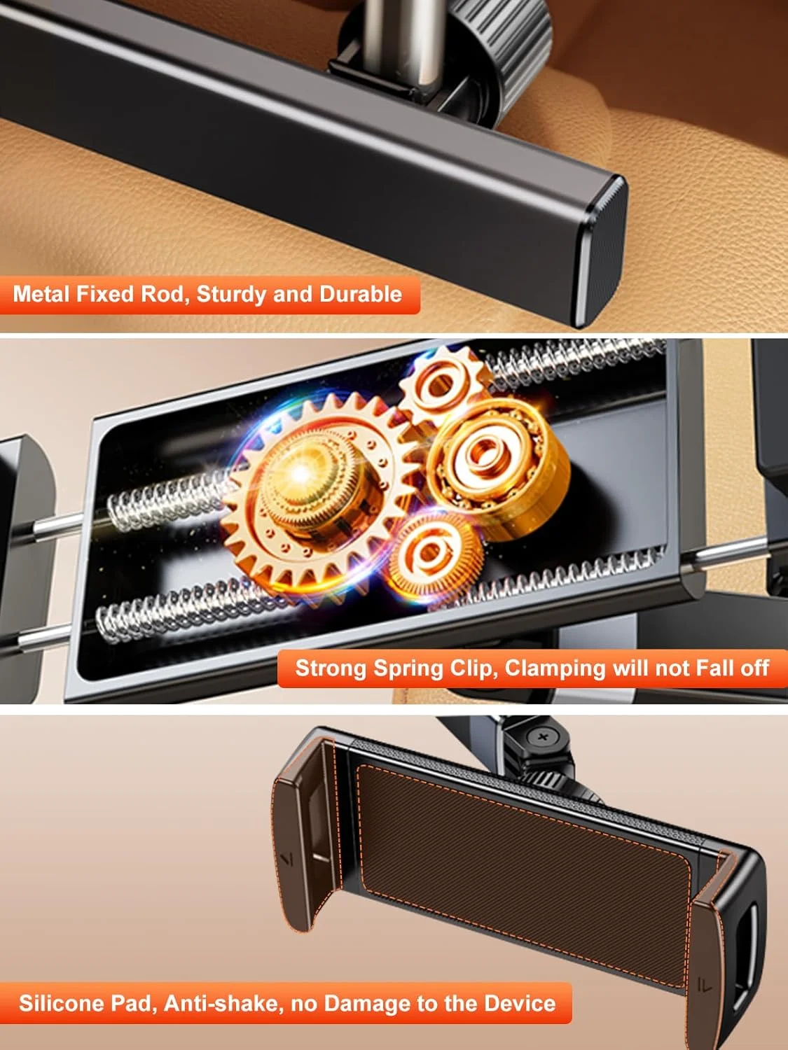 نگهدارنده تبلت برای پشت صندلی خودرو، پایه نگهدارنده پشت سری خودرو برای کودکان و بزرگسالان، پایه تبلت آیپد برای خودرو، لوازم ضروری سفر جاده ای (D6-H【4.7-12.9 اینچ】)