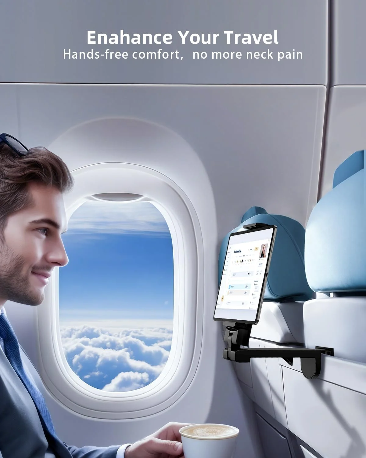 پایه تبلت هواپیما، چرخش 360 درجه، پایه جهانی آیپد، نگهدارنده تبلت قابل تنظیم سازگار با دستگاه های الکترونیکی 4-10.9 اینچی پایه تبلت هواپیما، چرخش 360 درجه، پایه جهانی آیپد، نگهدارنده تبلت قابل تنظیم سازگار با دستگاه های الکترونیکی 4-10.9 اینچی