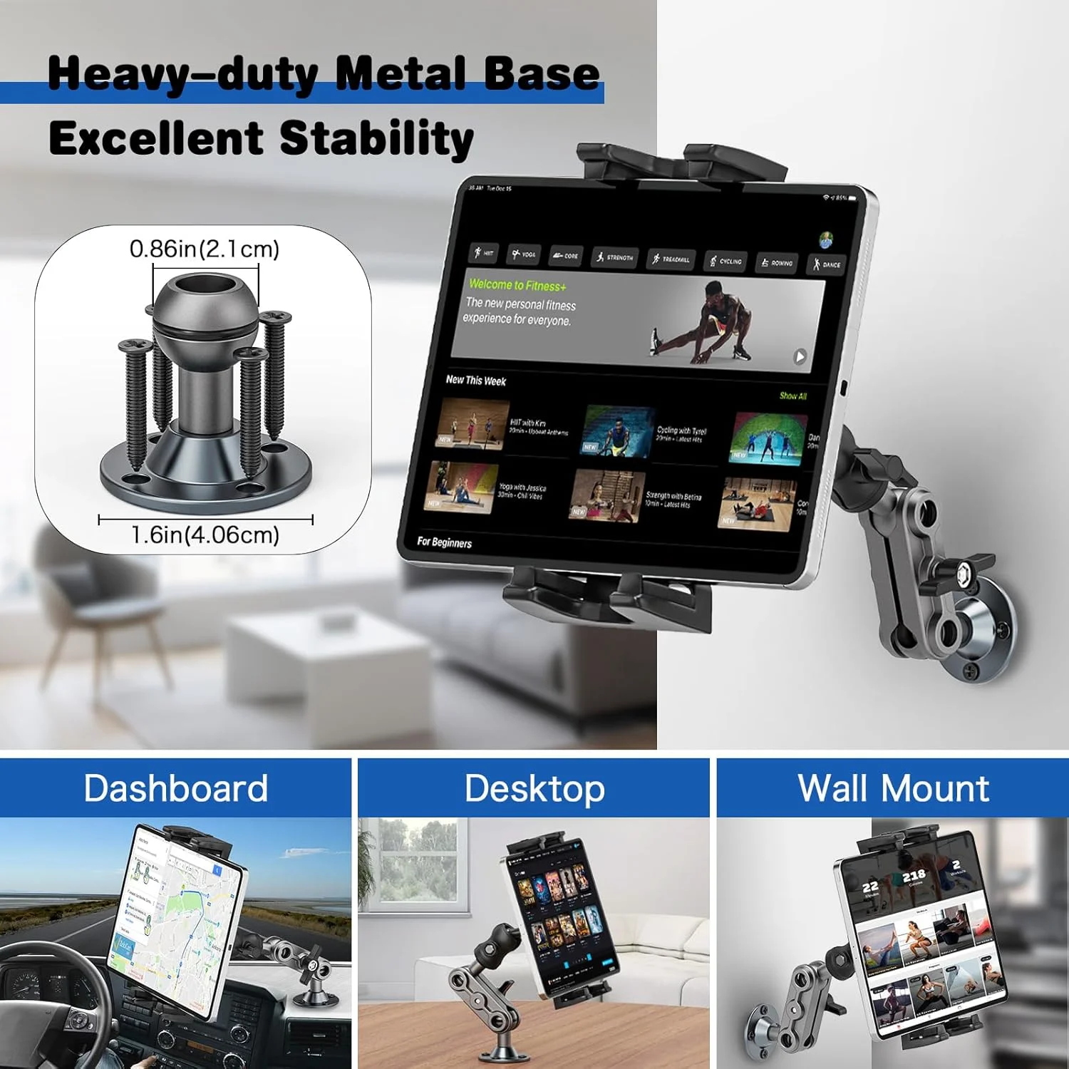 نگهدارنده تبلت برای خودرو، پایه مته‌ای سنگین، مناسب برای کامیون، دیوار و میز، سازگار با تبلت و تلفن‌های هوشمند از 4.7 تا 12.9 اینچ