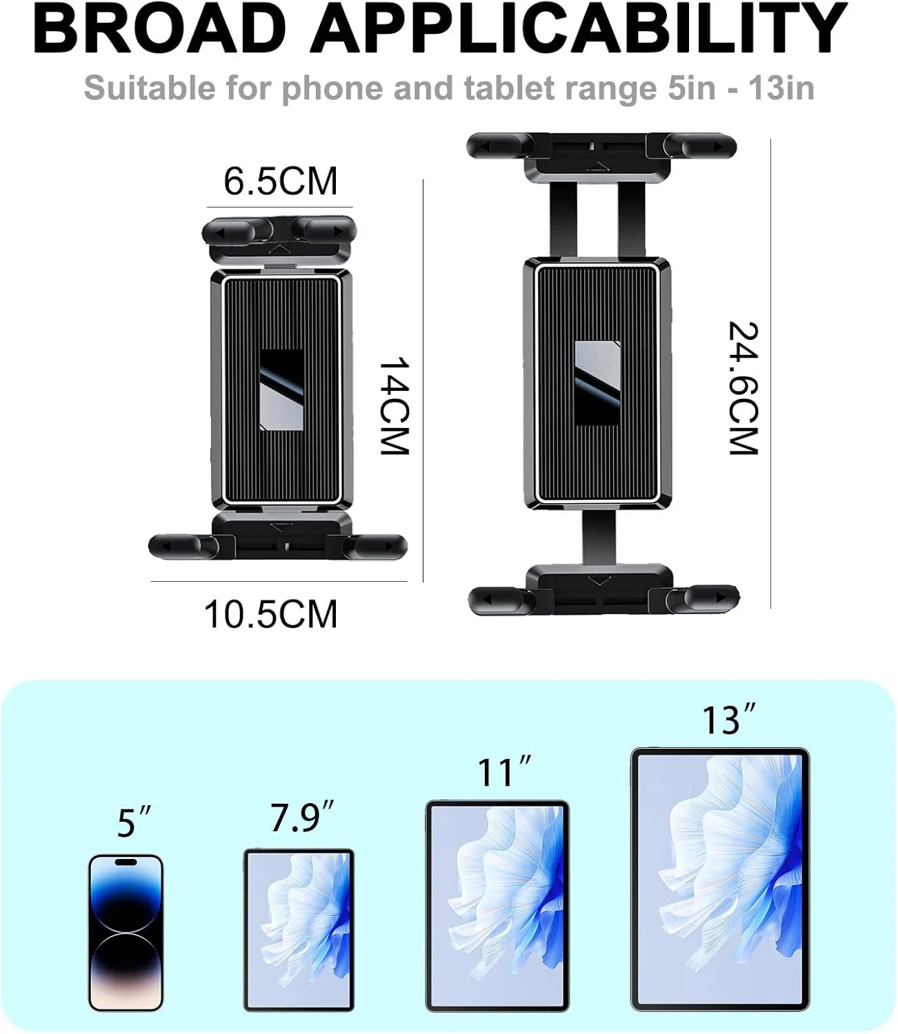 نگهدارنده تبلت خودرو - نگهدارنده تبلت قابل تنظیم با چرخش 360 درجه برای خودرو، نگهدارنده تبلت خودرو برای داشبورد شیشه جلو، پایه تبلت خودرو مناسب برای آیپد آیفون سامسونگ 5 تا 13 اینچ