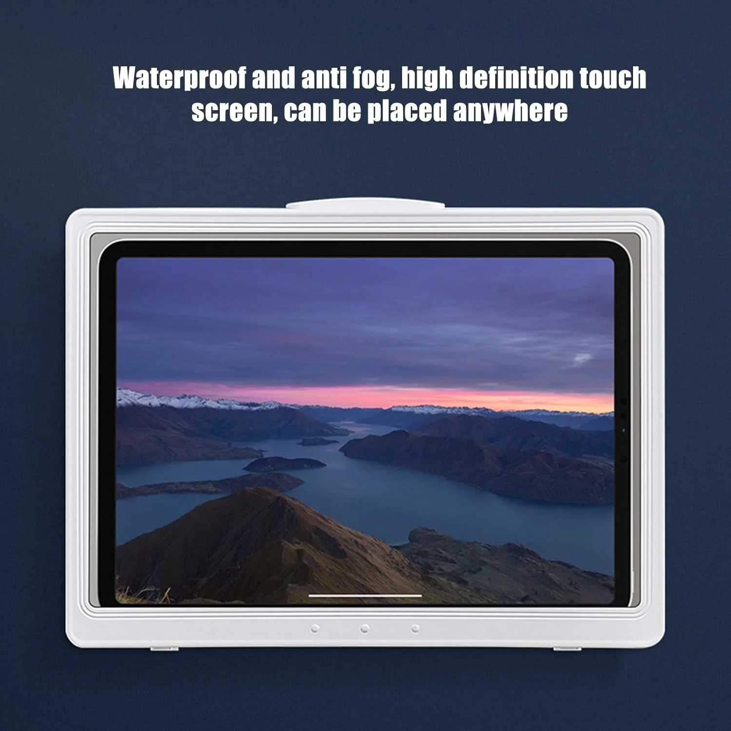 محافظ تبلت دیواری ضد بخار برای دوش، محفظه تبلت با صفحه لمسی چرخان 180 درجه برای حمام (سفید)