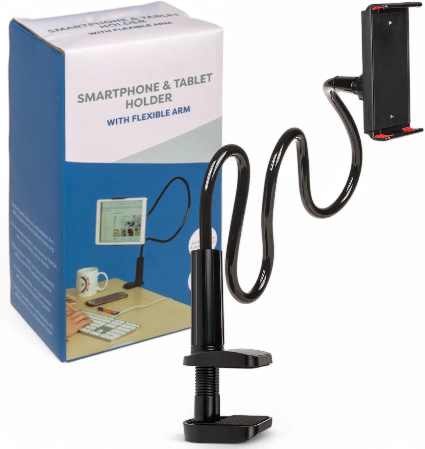 نگهدارنده تبلت MIJOMA با گردن غازی انعطاف پذیر - نگهدارنده تلفن همراه با چرخش 360 درجه برای میز و تخت - براکت قابل تنظیم (11.5-18.5 سانتی متر) برای دستگاه های 4.7-12.9 اینچی - ساختار مستحکم ABS و آلومینیوم