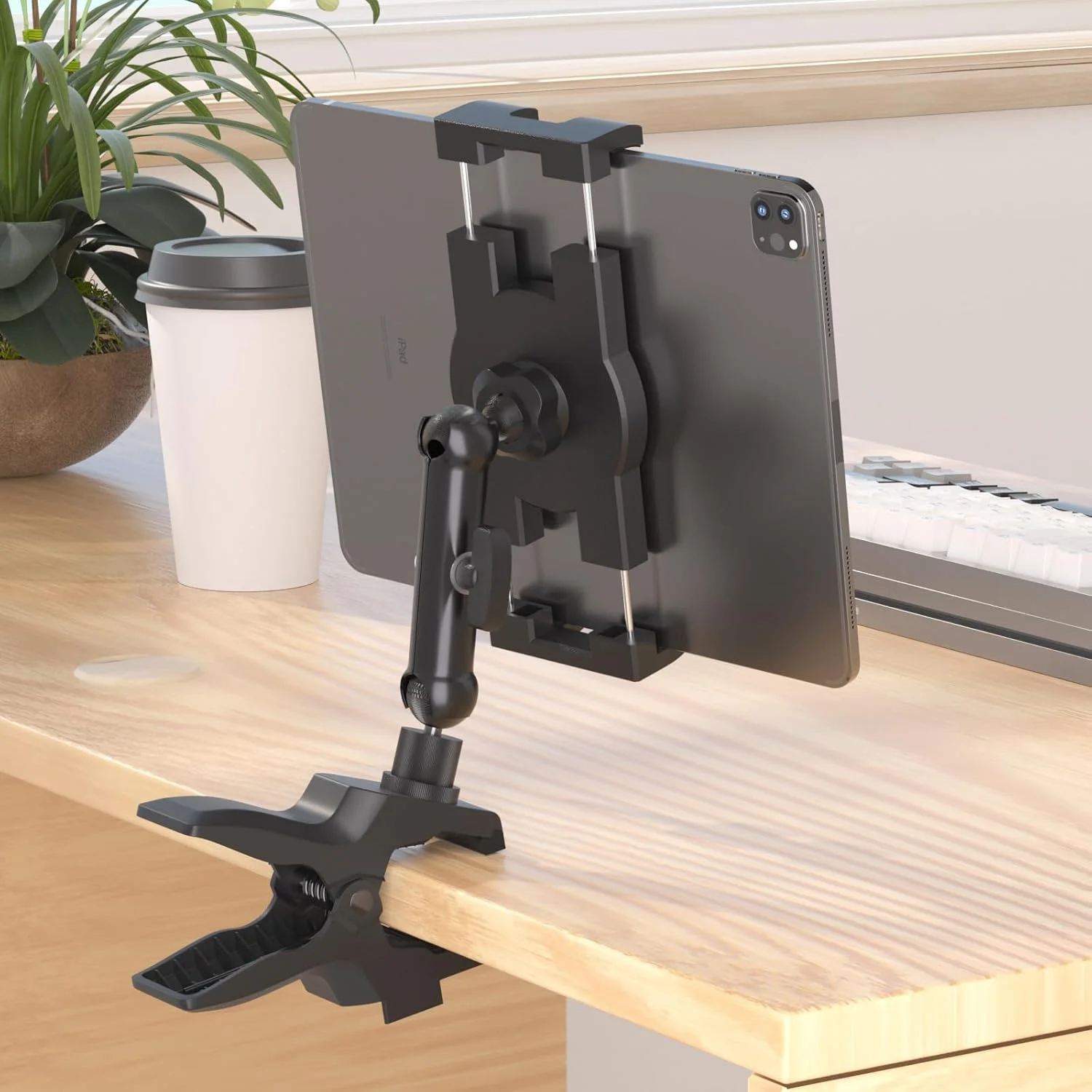 نگهدارنده تبلت با گیره انعطاف پذیر، بازوی آلیاژ آلومینیوم قابل تنظیم 360 درجه، پایه آیپد برای میز/تخته/پست، سازگار با آیپد/نکسوس/کتابخوان الکترونیکی/سوییچ/Fire HD/آیفون 4.7 تا 12.9 اینچی