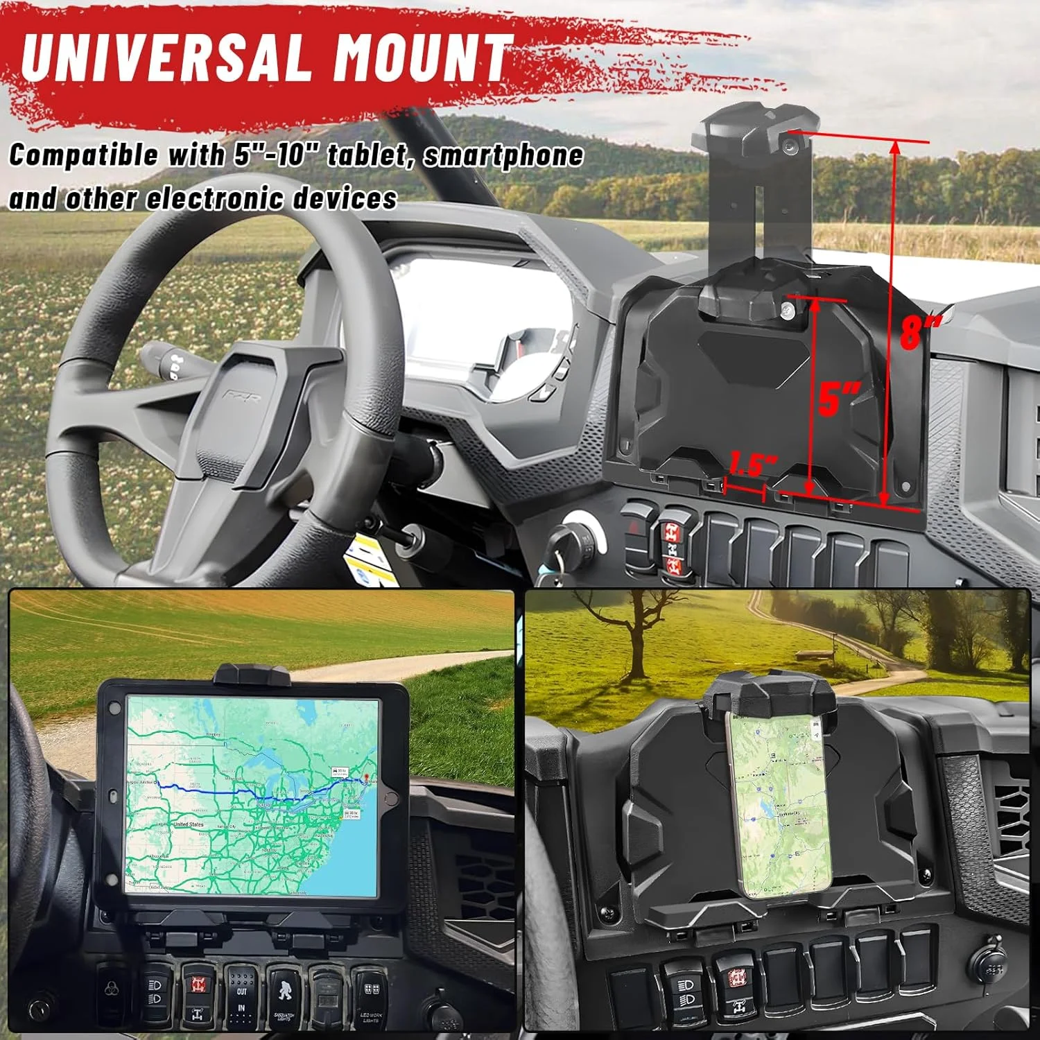 نگهدارنده تبلت و تلفن همراه MDPROMCP RZR، جعبه ذخیره سازی سازگار با Polaris RZR XP 1000 RZR XP Turbo مدل های 2019-2023، نگهدارنده GPS دستگاه الکتریکی، نگهدارنده تبلت، نگهدارنده مسیریابی، لوازم جانبی RZR 1000 XP