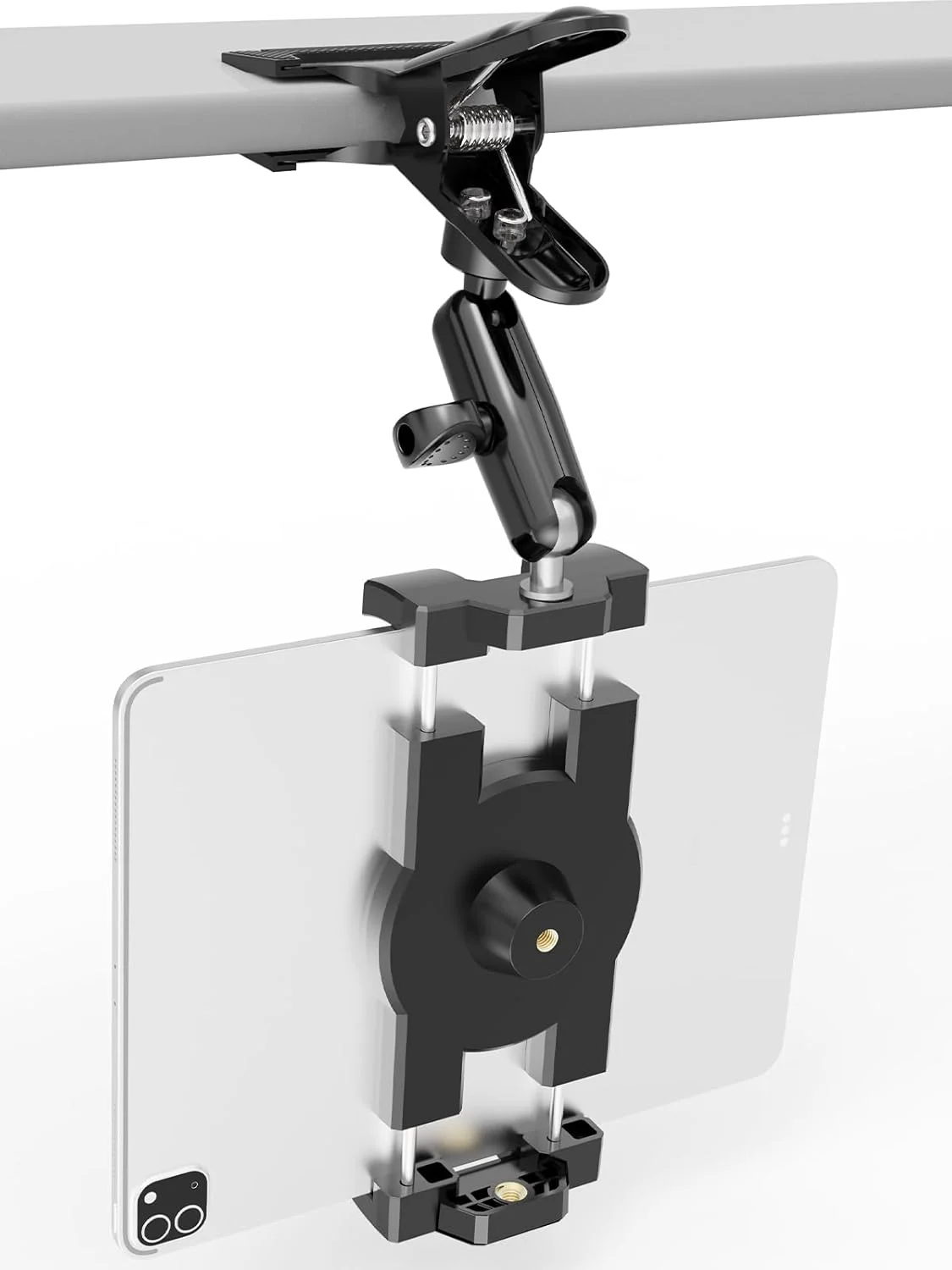 پایه نگهدارنده تبلت برای آفتابگیر خودرو، [نگهدارنده آلیاژ آلومینیوم] با دو بازوی قابل تنظیم 360 درجه، مناسب برای آیپد پرو 12.9/ ایر/ مینی، آیفون، گلکسی تب و دستگاه های 4 تا 13 اینچی