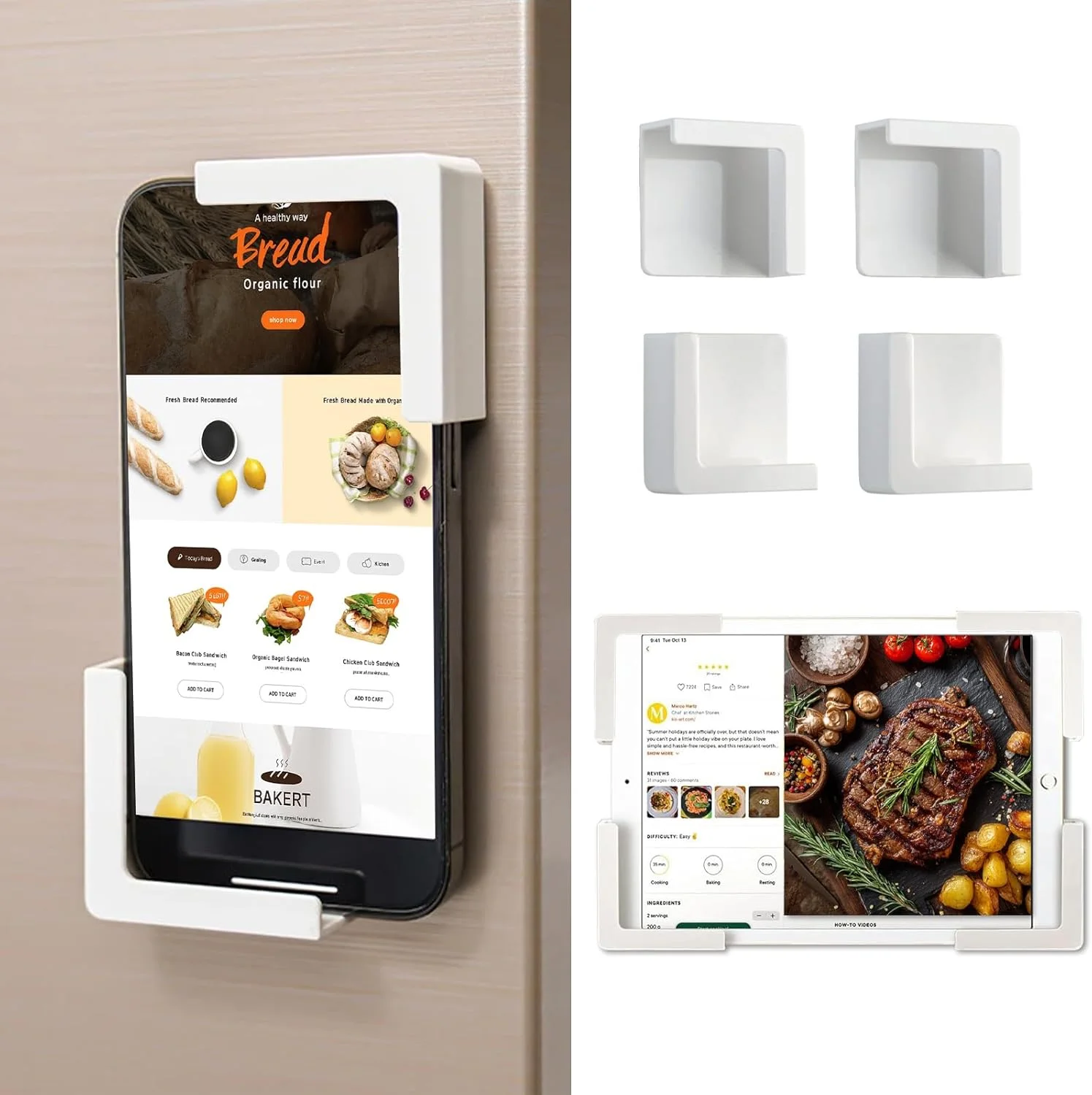 نگهدارنده مغناطیسی تبلت و گوشی، بسته 2 عددی، پایه مغناطیسی قوی تبلت برای یخچال، نگهدارنده مغناطیسی پایدار پد، نصب و جابجایی آسان، پایه پد عالی برای یخچال، آشپزخانه یا دفتر کار