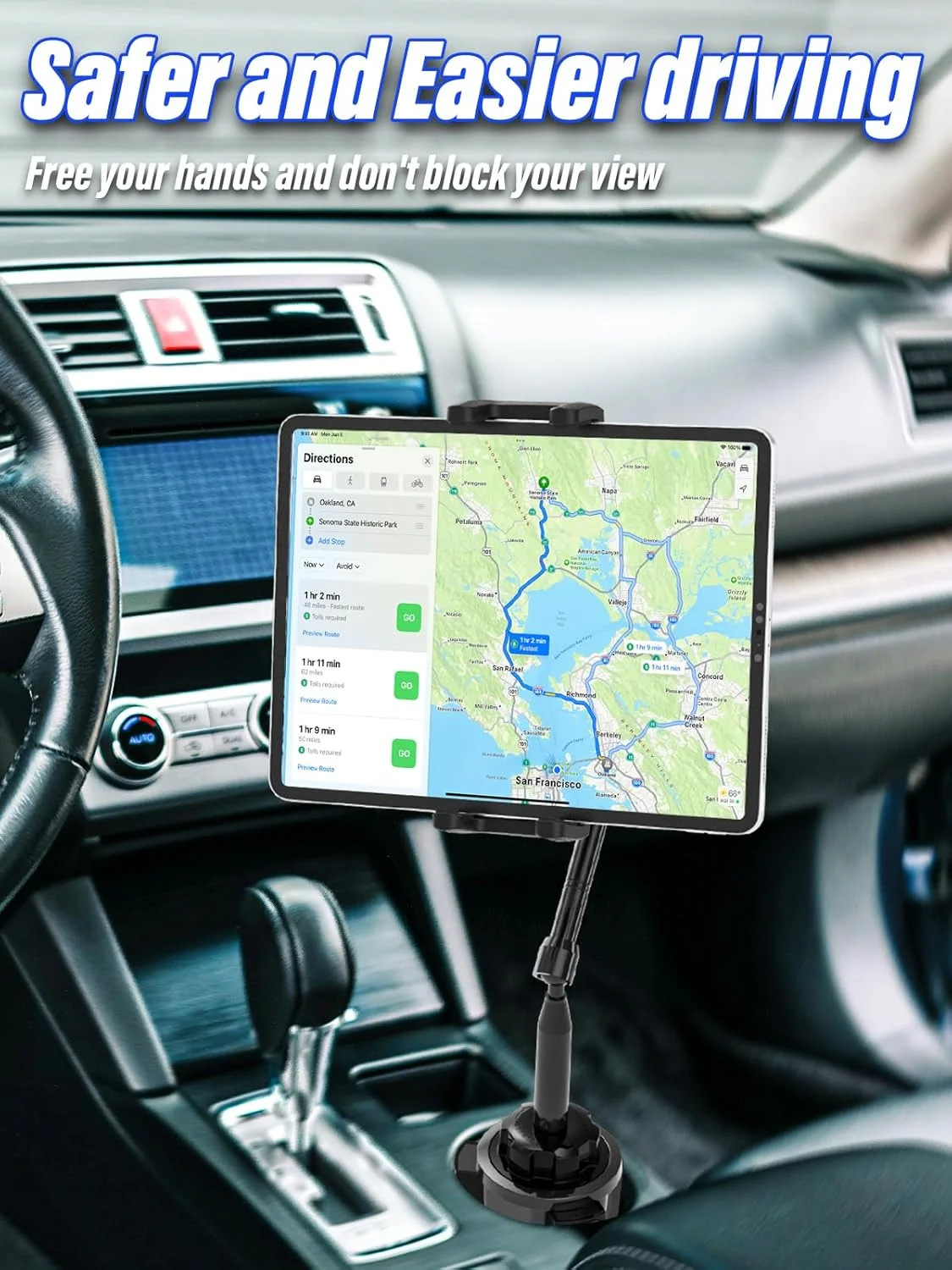 پایه نگهدارنده تبلت فلزی داخل جا لیوانی خودرو - بازوی دوگانه با قابلیت چرخش 360 درجه، مناسب برای سفرهای طولانی، سازگار با آیپد پرو/گلکسی تب/فایر اچ دی/آیفون 16/15 پرو مکس و تلفن همراه 4.7-13 اینچی