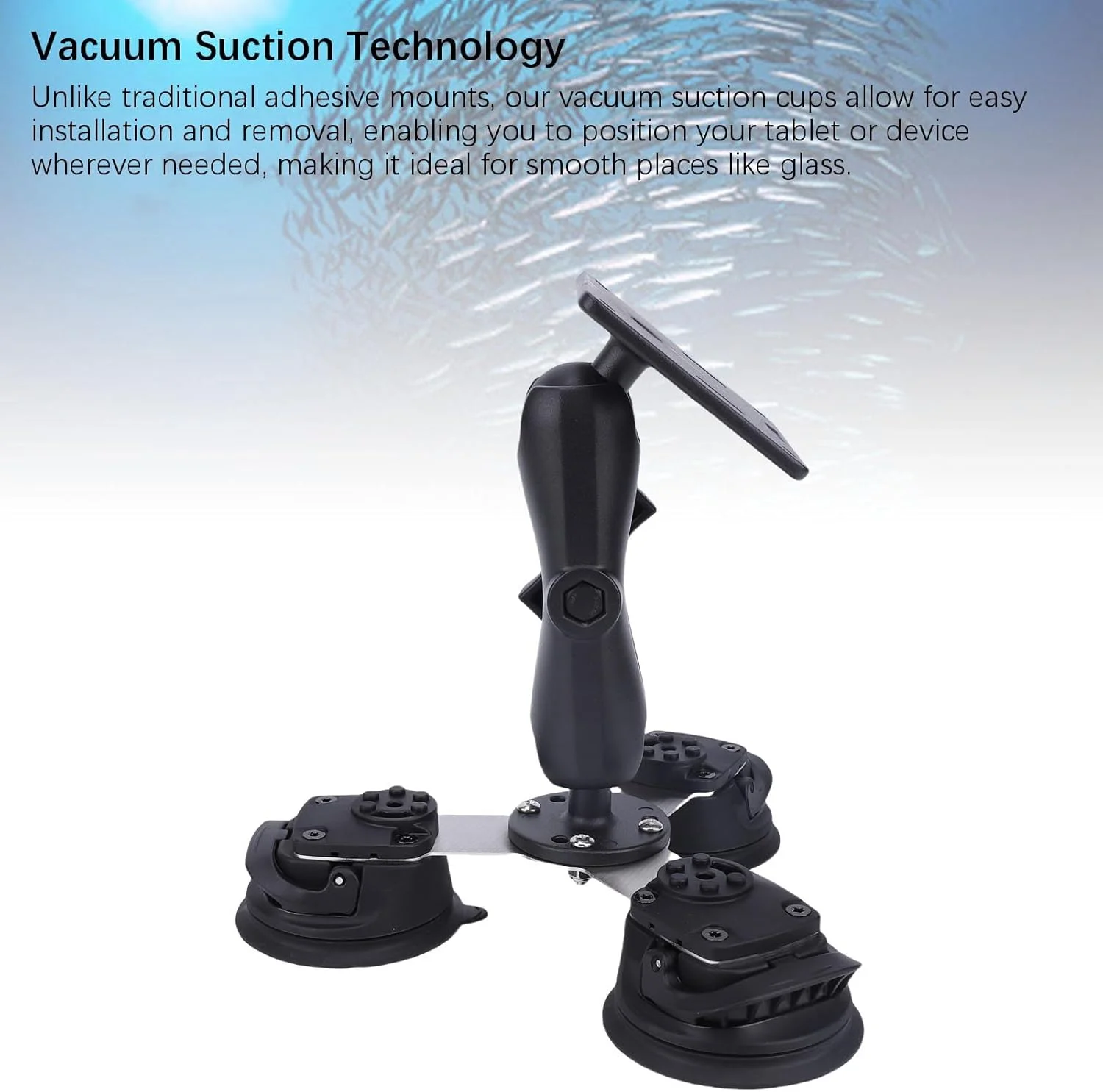 پایه تبلت با پایه مکنده، نگهدارنده تبلت آلیاژ آلومینیوم با قابلیت تحمل بار قوی و پایدار برای میز شیشه ای، چرخش زاویه 360 درجه قابل تنظیم