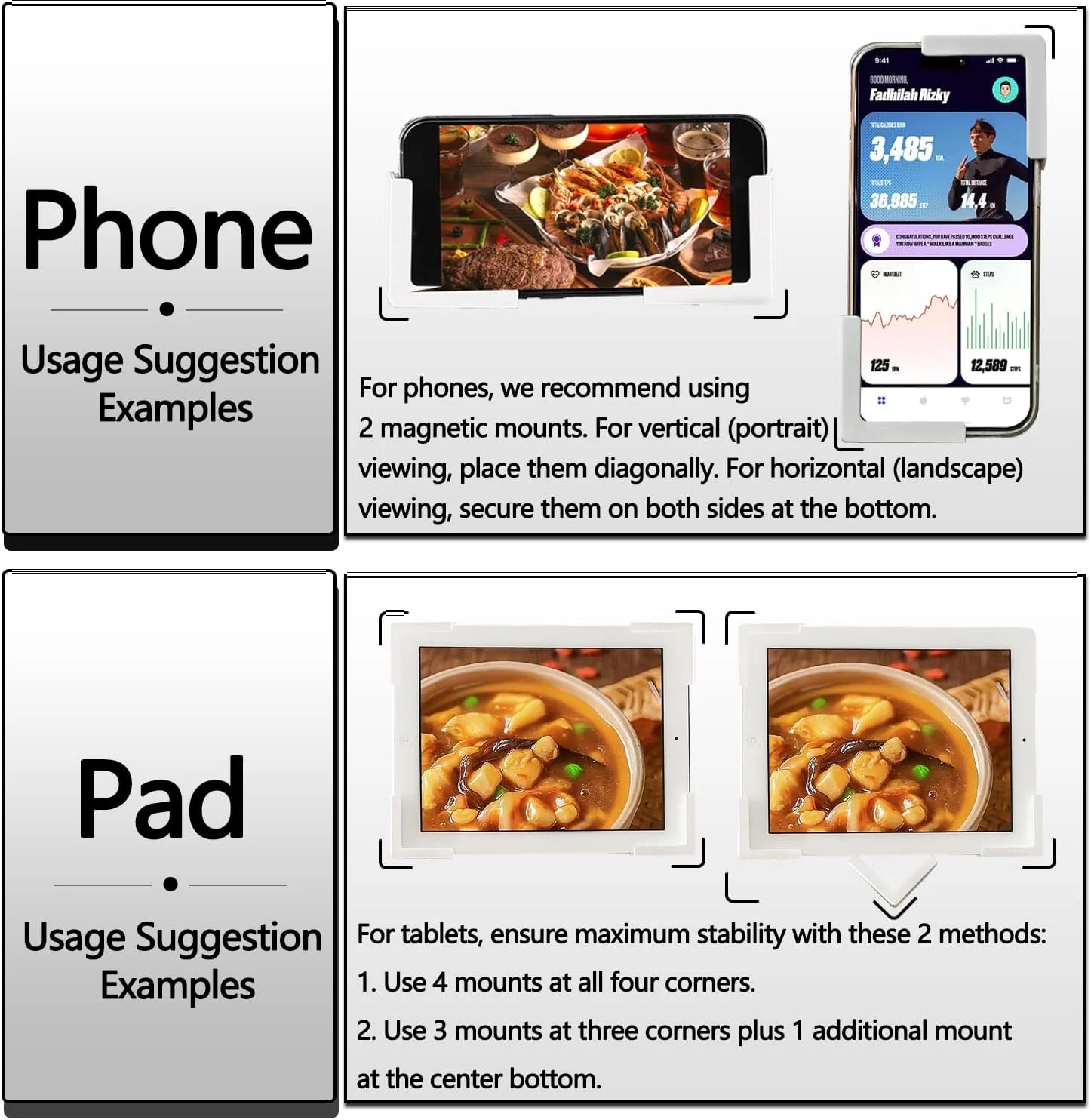 نگهدارنده مغناطیسی تبلت و گوشی، بسته 2 عددی، پایه مغناطیسی قوی تبلت برای یخچال، نگهدارنده مغناطیسی پایدار پد، نصب و جابجایی آسان، پایه پد عالی برای یخچال، آشپزخانه یا دفتر کار