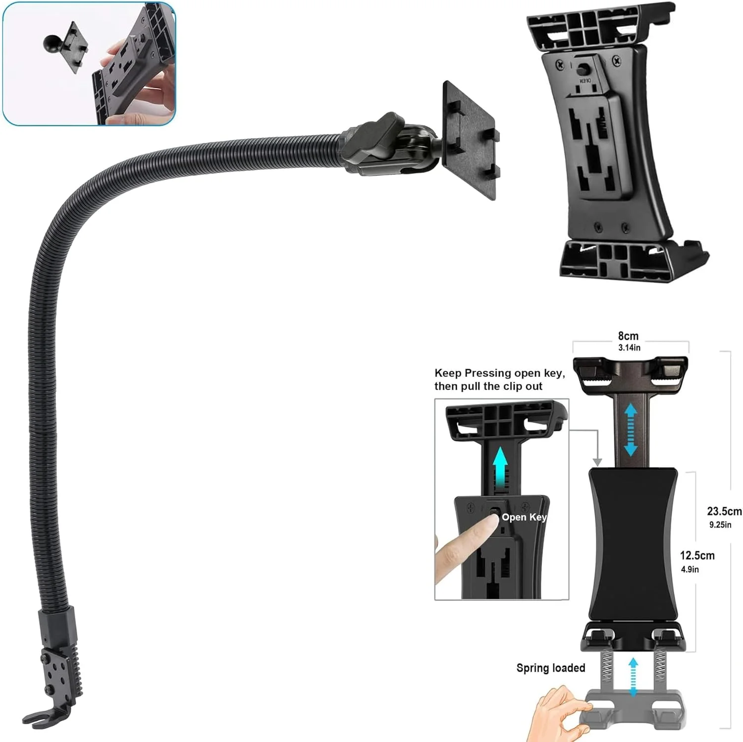 پایه نگهدارنده تبلت/گوشی هوشمند LycoGear با بازوی 24 اینچی و هولدر یونیورسال | نصب آسان | مناسب برای آیپد، تبلت های گلکسی و گوشی های آیفون (شامل کیت صفحه نصب دوم)