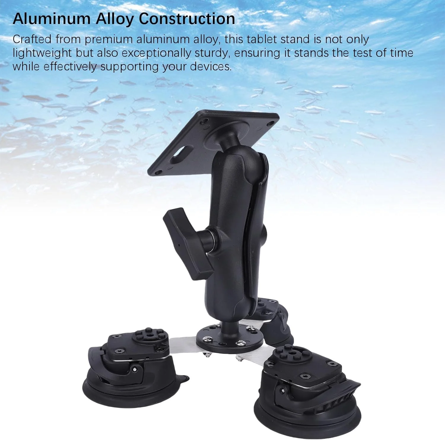 پایه تبلت با پایه مکنده، نگهدارنده تبلت آلیاژ آلومینیوم با قابلیت تحمل بار قوی و پایدار برای میز شیشه ای، چرخش زاویه 360 درجه قابل تنظیم