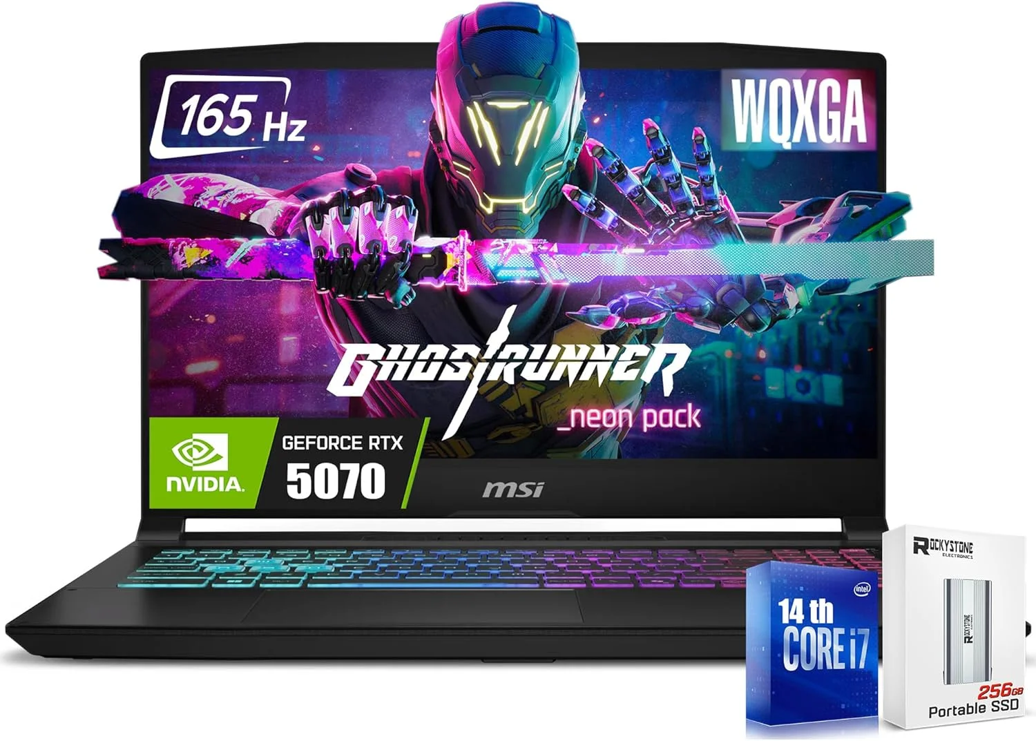 لپ تاپ گیمینگ ام اس آی Katana HX، صفحه نمایش 15.6 اینچی 165 هرتز QHD IPS، پردازنده 16 هسته ای i7-14650HX (تا 5.2 گیگاهرتز)، GeForce RTX 5070، آماده هوش مصنوعی و واقعیت مجازی، Copilot+ PC، کیبورد با نور پس زمینه RGB، ویندوز 11، مشکی (64 گیگابایت رم DDR5 | 4 ترابایت SSD)