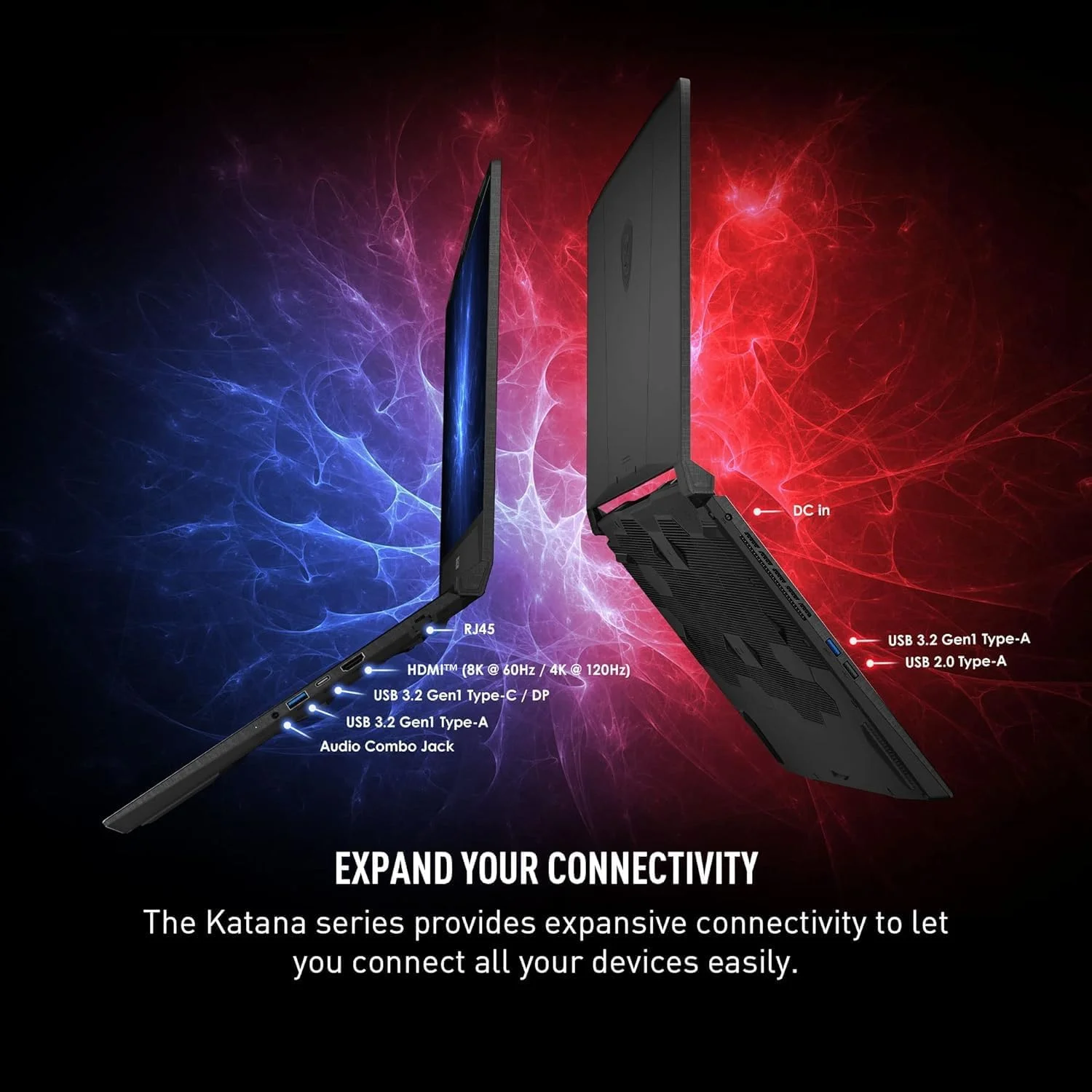 لپ تاپ گیمینگ ام اس آی Katana HX، صفحه نمایش 15.6 اینچی 165 هرتز QHD IPS، پردازنده 16 هسته ای i7-14650HX (تا 5.2 گیگاهرتز)، GeForce RTX 5070، آماده هوش مصنوعی و واقعیت مجازی، Copilot+ PC، کیبورد با نور پس زمینه RGB، ویندوز 11، مشکی (64 گیگابایت رم DDR5 | 4 ترابایت SSD)