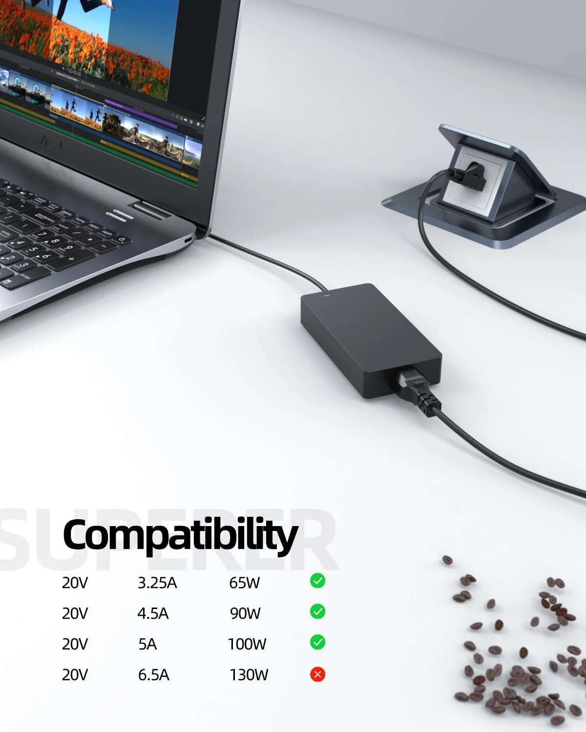 شارژر 100 واتی تایپ سی مناسب برای لپ تاپ MSI Prestige 16Evo، آداپتور برق مدل Prestige 16Evo A13M-259US A13M-280US A13M-284US