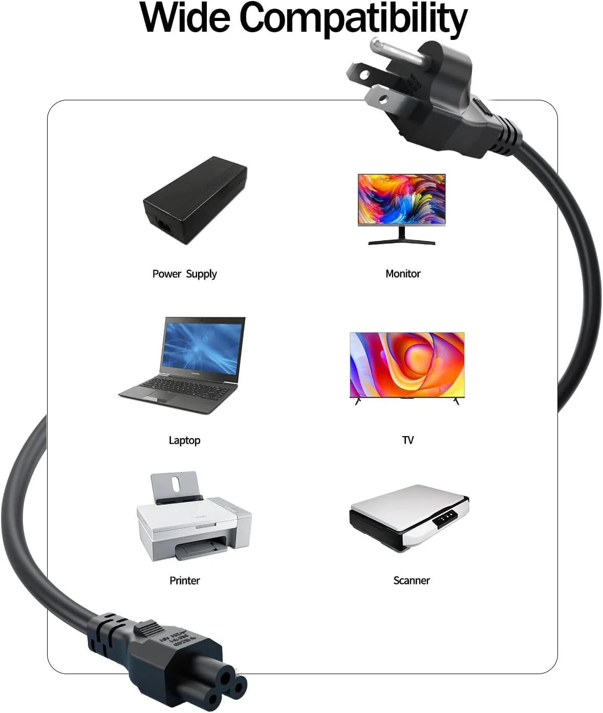 کابل برق 3 پین C5 سوپرر 1.8 متری، کابل برق AC جایگزین سازگار با لپ تاپ، تلویزیون، مانیتور، پرینتر و اسکنر دل، اچ پی، لنوو، توشیبا، ایسر، ایسوس، ام اس آی، ال جی، سامسونگ و سونی - دارای گواهی ETL کابل برق 3 پین C5 سوپرر 1.8 متری، کابل برق AC جایگزین سازگار با لپ تاپ، تلویزیون، مانیتور، پرینتر و اسکنر دل، اچ پی، لنوو، توشیبا، ایسر، ایسوس، ام اس آی، ال جی، سامسونگ و سونی - دارای گواهی ETL