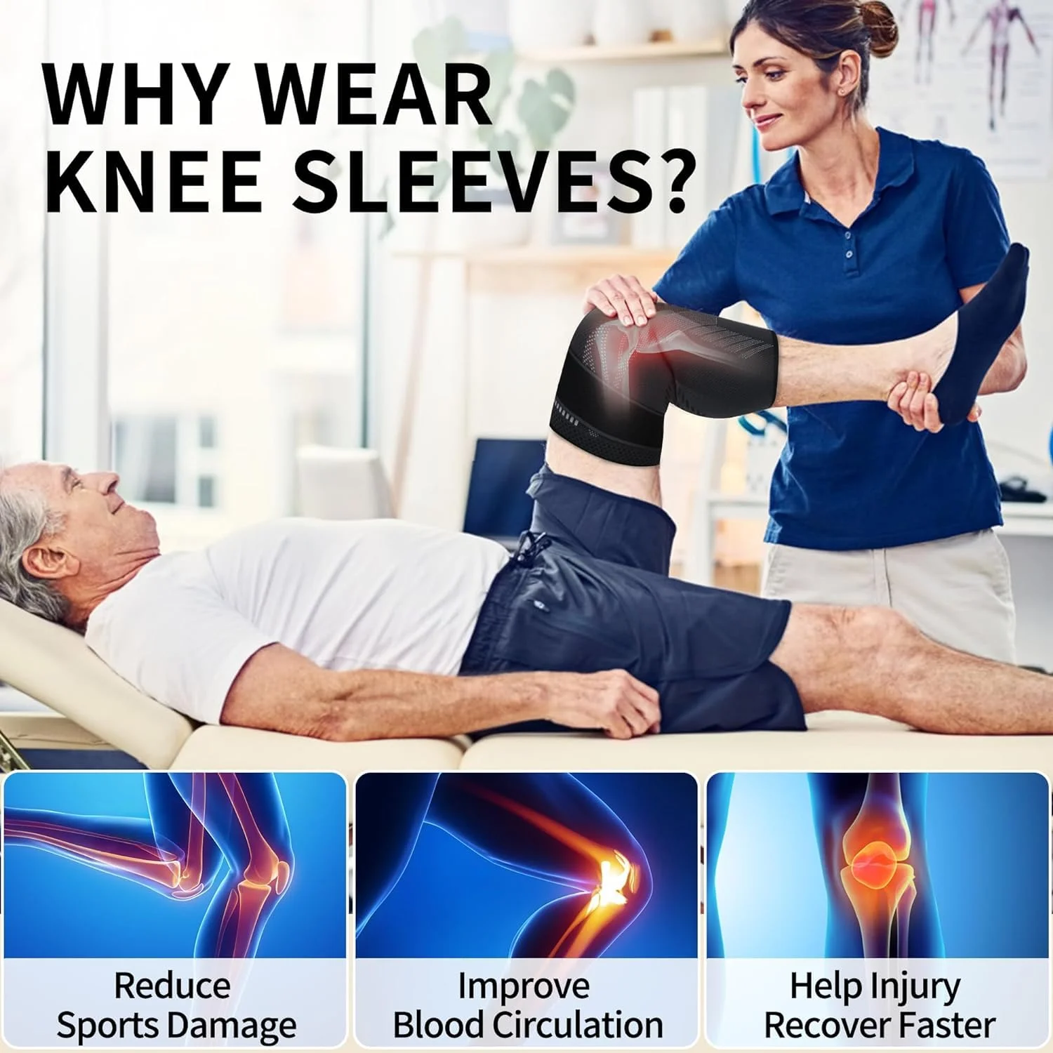 زانوبند با بند برای درد زانو، آستین فشاری زانو برای مردان و زنان، ساپورت زانو برای وزنه برداری، باشگاه، تمرین، والیبال، پارگی مینیسک، درد مفاصل آرتروز، ACL و غیره (دو عددی)