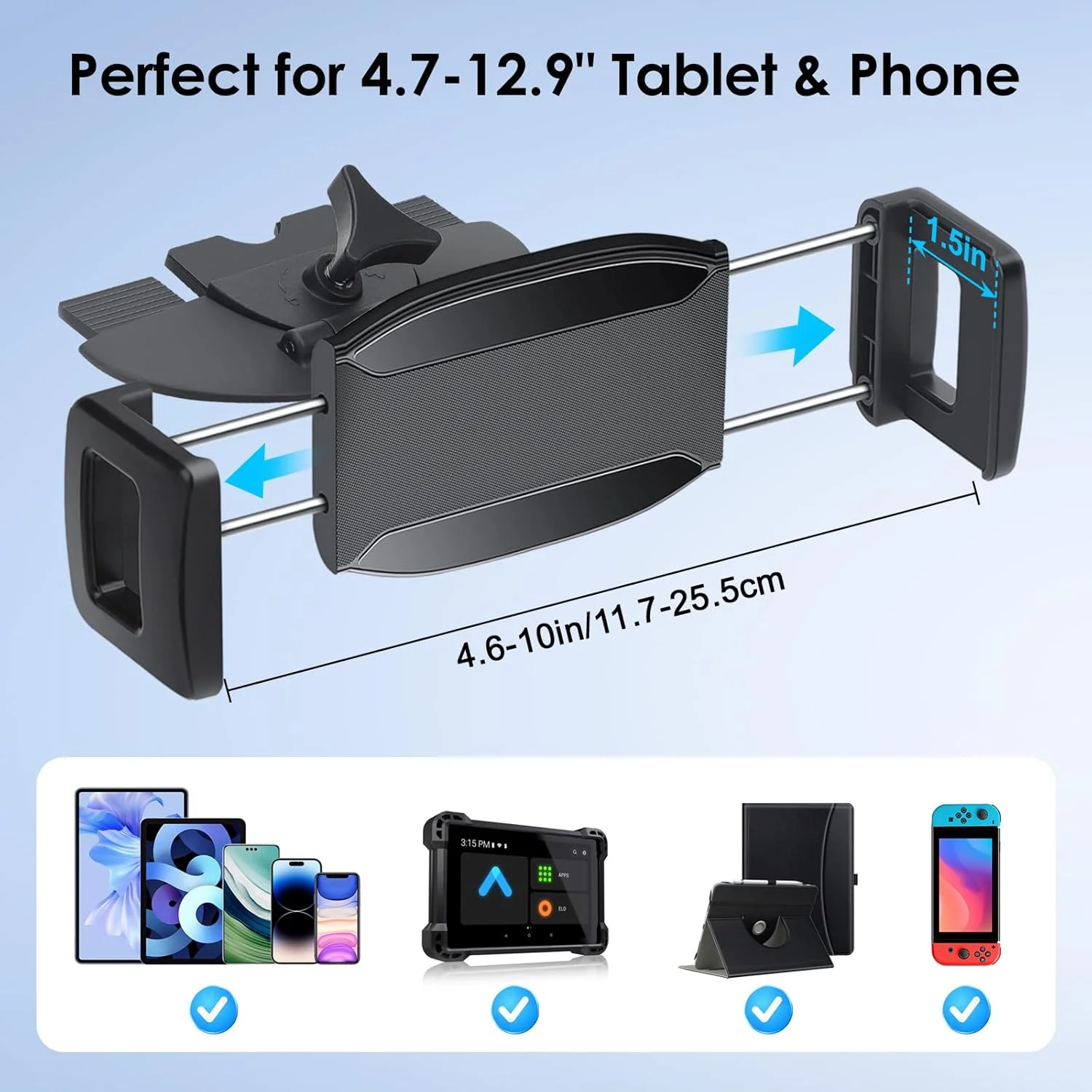 پایه نگهدارنده یونیورسال 2 در 1 Linkstyle برای خودرو، سازگار با شکاف CD، مناسب برای دستگاه‌های 4.7 تا 12.9 اینچی، مشکی