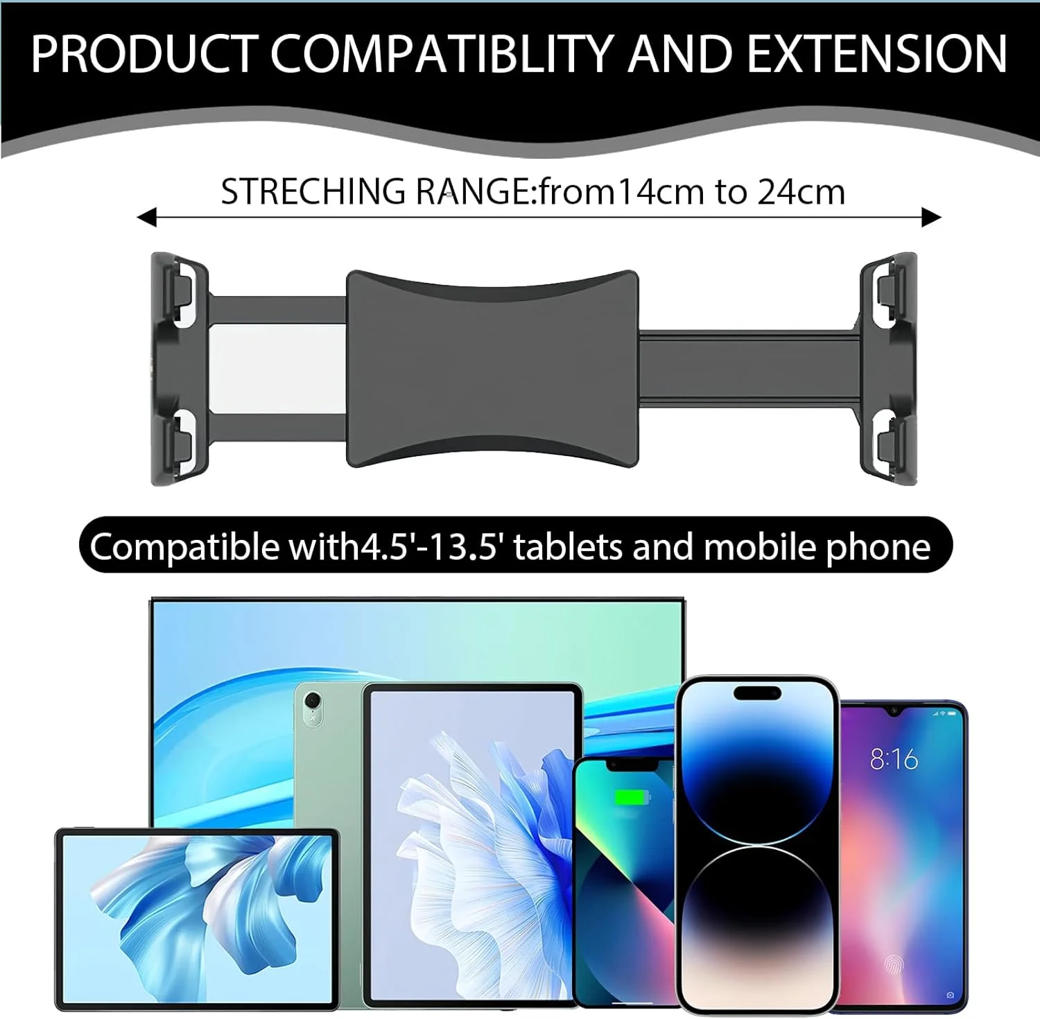 پایه دیواری تبلت یونیورسال با قابلیت چرخش 360 درجه مناسب تبلت/کتابخوان الکترونیکی/گوشی هوشمند 4.5 تا 13.5 اینچی، پایه تبلت پیچ دار برای آیپد، کیندل فایر اچ دی، گلکسی تب، تلفن، کتابخوان الکترونیکی