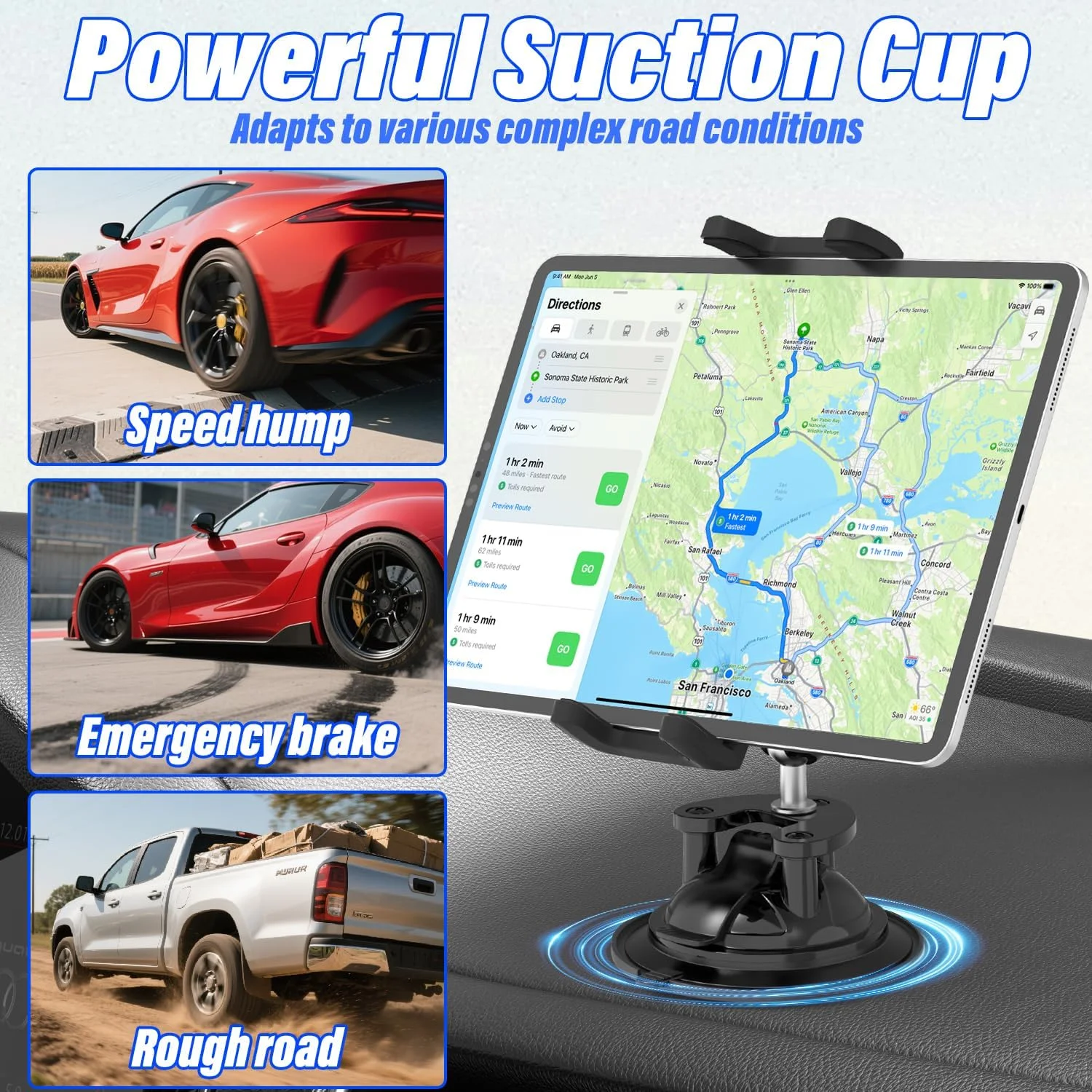 نگهدارنده تبلت بازویی فلزی برای داشبورد خودرو، پایه تبلت مکنده شیشه جلو خودرو با چرخش 360 درجه مناسب برای آیپد پرو/ایر/مینی 4-13 اینچی، گلکسی تب، فایر اچ دی، آیفون 16/15/14 پرو مکس و سایر پدها