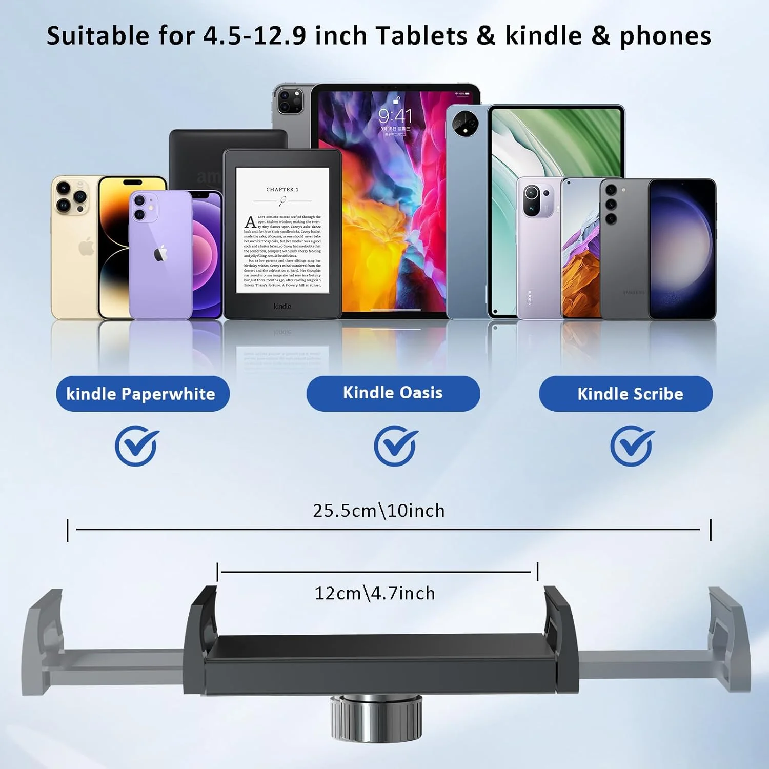 پایه نگهدارنده فلزی تبلت برای مطالعه آسان در تخت، بازوی منعطف و قابل تنظیم برای لوازم جانبی تبلت، هدیه برای کتابخوان ها