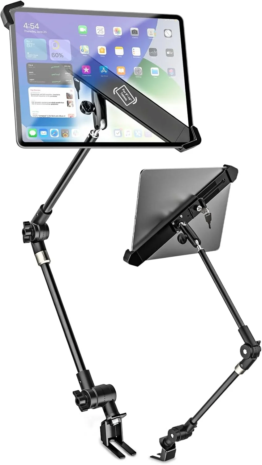 نگهدارنده تبلت برای کامیون - با بازوی قابل تنظیم 26 اینچی - پایه ریلی صندلی تبلت، پایه تبلت سنگین کف خودرو برای آیپد پرو 12.9/ایر، سرفیس پرو/گو، تب های گلکسی و دستگاه های 9-14 اینچی