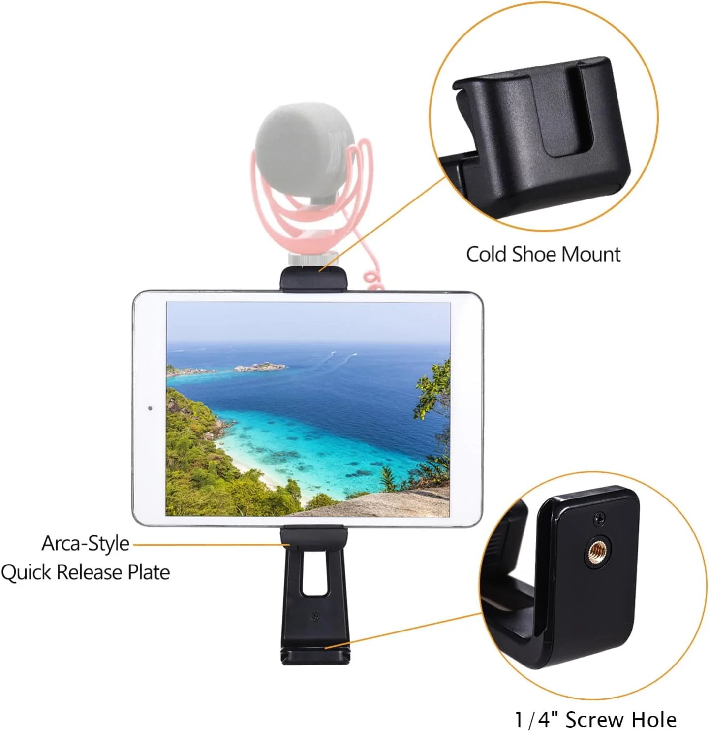 نگهدارنده تبلت یونیورسال Labymos با گیره تبلت قابل تنظیم و سوراخ پیچ 1/4 اینچی و دو پایه نور سرد جایگزین برای Air/Mini/Pro