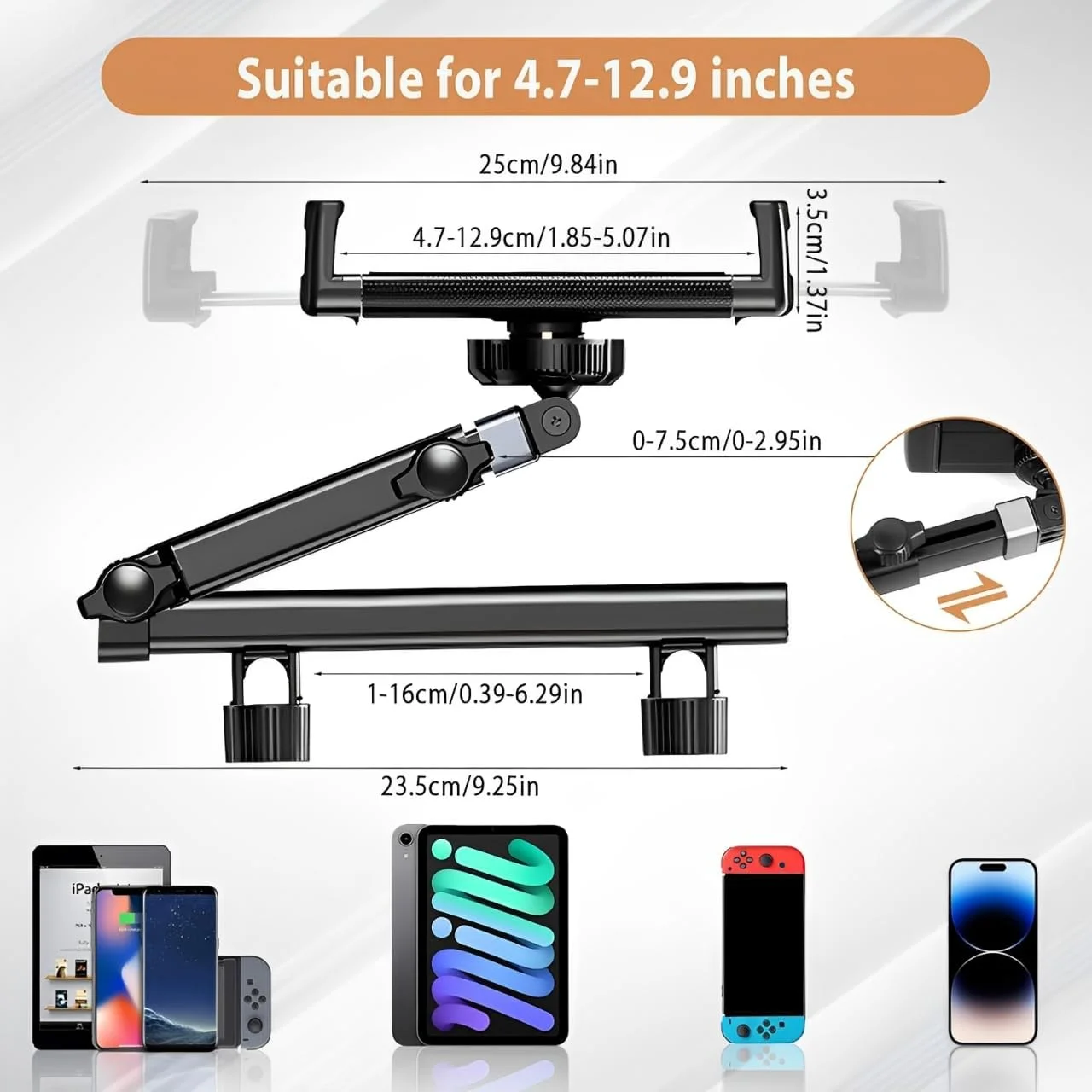 نگهدارنده تبلت صندلی عقب خودرو | بازوی قابل تنظیم 3 در 1 برای آیپد | لوازم ضروری سفر کودکان برای تبلت های 4.7-11 اینچی آیپد پرو/ایر/مینی سامسونگ گلکسی آمازون فایر نگهدارنده تبلت صندلی عقب خودرو | بازوی قابل تنظیم 3 در 1 برای آیپد | لوازم ضروری سفر کودکان برای تبلت های 4.7-11 اینچی آیپد پرو/ایر/مینی سامسونگ گلکسی آمازون فایر