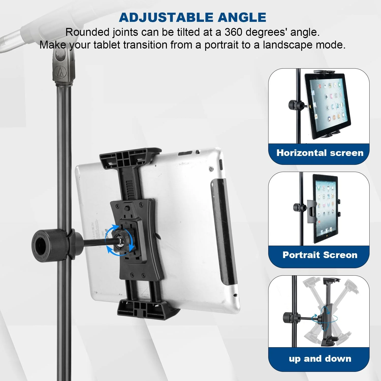 نگهدارنده تبلت کولهائودا برای پایه میکروفون، نگهدارنده آیپد و آیفون قابل تنظیم برای پایه موسیقی میکروفون، مناسب برای دستگاه هایی با اندازه صفحه نمایش 4.7 تا 12.9 اینچ تبلت و تلفن های هوشمند