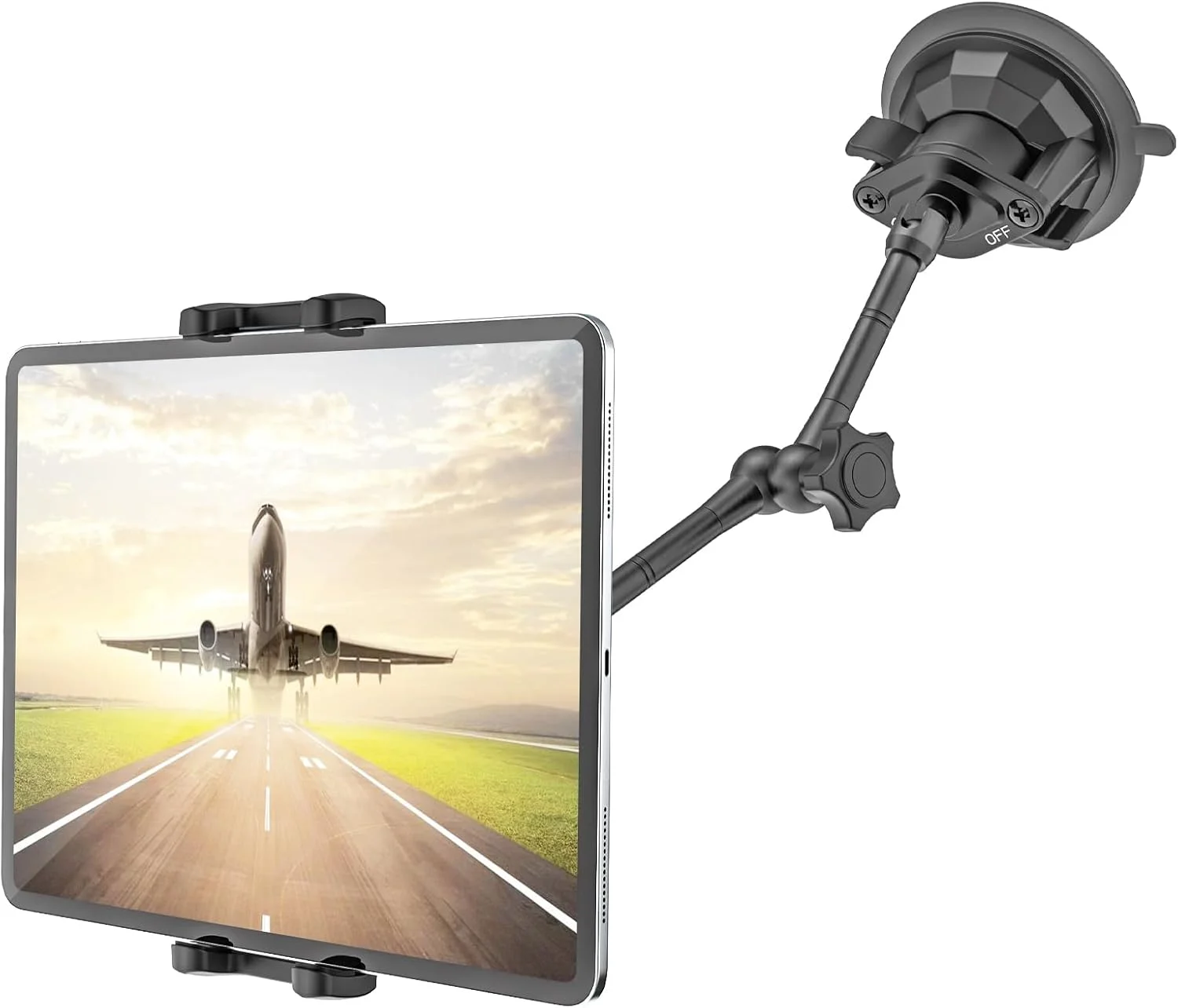 نگهدارنده تبلت هوانوردی برای خلبانان [پایه مکنده فشار قوی] بازوی بلند فلزی برای شیشه جلوی هواپیما، کنسول، سازگار با آیپد پرو 12.9، مینی، تبلت و تلفن های 4-13 اینچی
