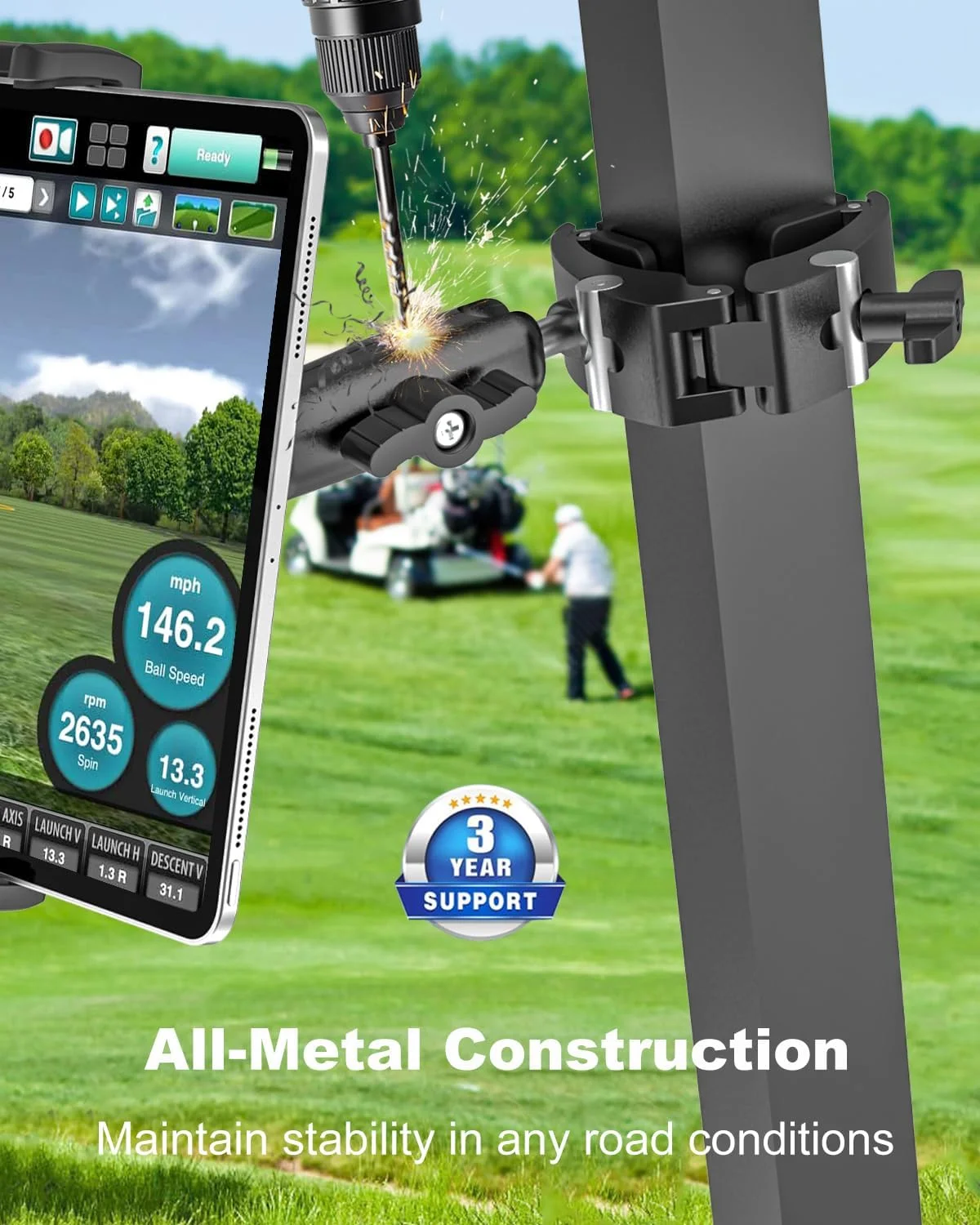 نگهدارنده تبلت گیره ای برای لوله های مربعی و گرد، پایه فلزی سنگین تبلت برای گاری گلف، تراکتور، بیل مکانیکی، بولدوزر، لودر، جرثقیل، لیفتراک، قایق، مناسب برای دستگاه های 4-13 اینچی