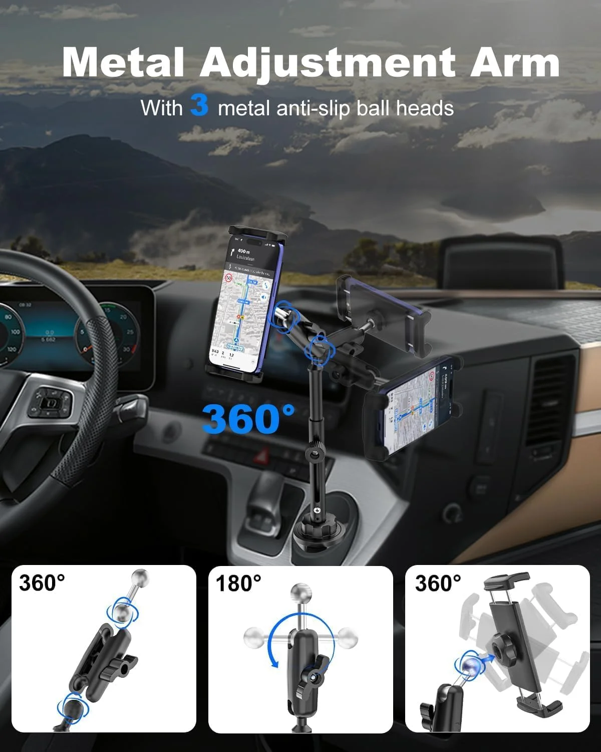 پایه نگهدارنده تبلت برای خودرو با بازوی فلزی قابل تنظیم