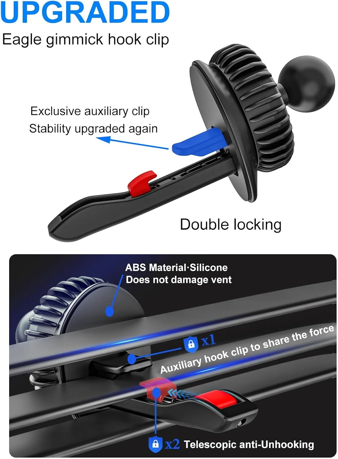 پایه تبلت برای دریچه خودرو، [نصب بدون آسیب] گیره دریچه هوای خودرو نگهدارنده موبایل مناسب برای تبلت و گوشی برای آیپد 10.2، 10.9، آیپد مینی پرو ایر زد فولد 5 4 3 آیفون 15 و سایر دستگاه های 4.7-12.9 اینچی