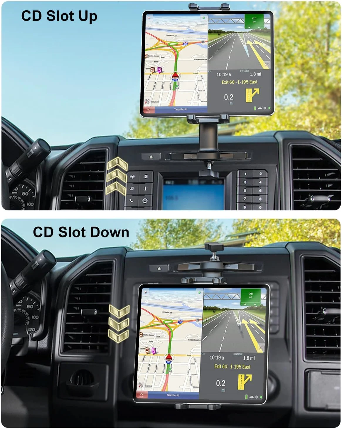 پایه تبلت برای دریچه CD خودرو [نصب بدون آسیب] نگهدارنده تبلت پخش کننده CD با قابلیت تنظیم ارتفاع برای خودرو، کامیون، سازگار با آیپد پرو 12.9 ایر مینی، گلکسی تب، آیفون 16 15، زد فولد 6 5