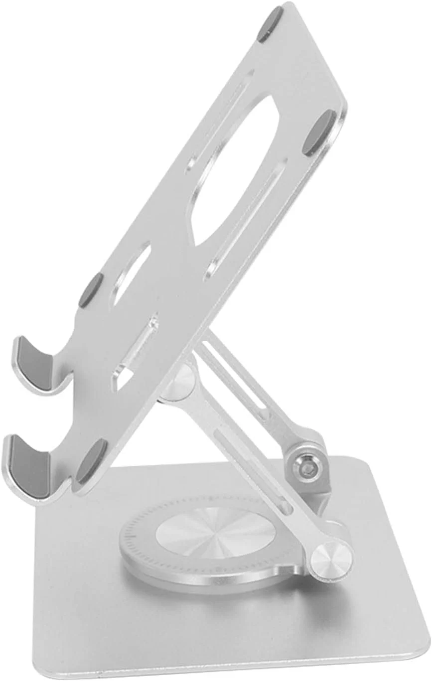پایه تبلت قابل تنظیم Kikumi با قابلیت چرخش 360 درجه، تاشو، خنک کننده، آلیاژ آلومینیوم، نگهدارنده رومیزی تبلت، نقره ای