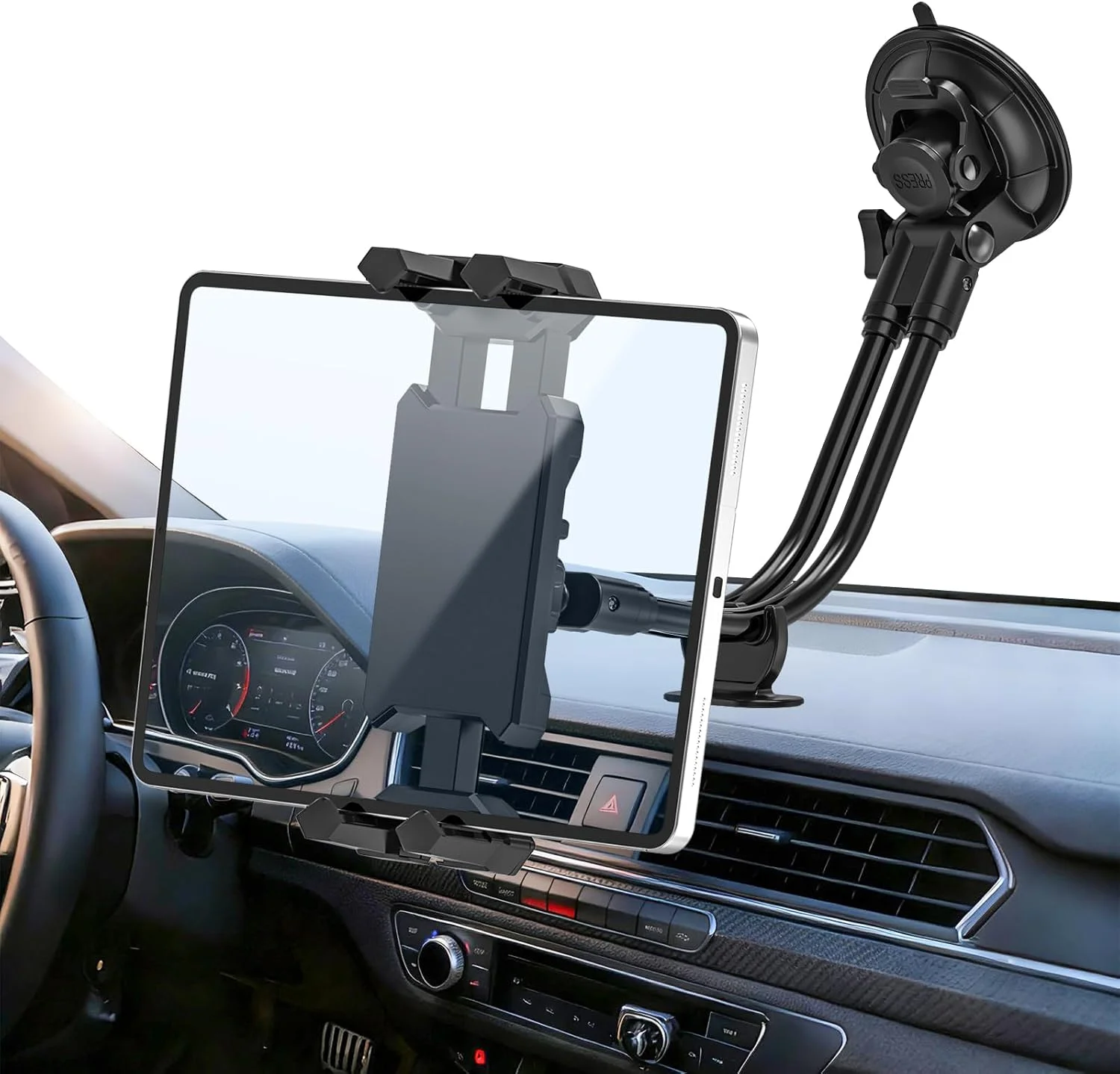 نگهدارنده تبلت برای شیشه جلو و داشبورد خودرو، پایه مکنده جهانی آیپد برای کامیون خودرو، پایه داشبورد آیپد گردن غازی 12.2 اینچی برای همه تبلت های 4.7-13.5 اینچی
